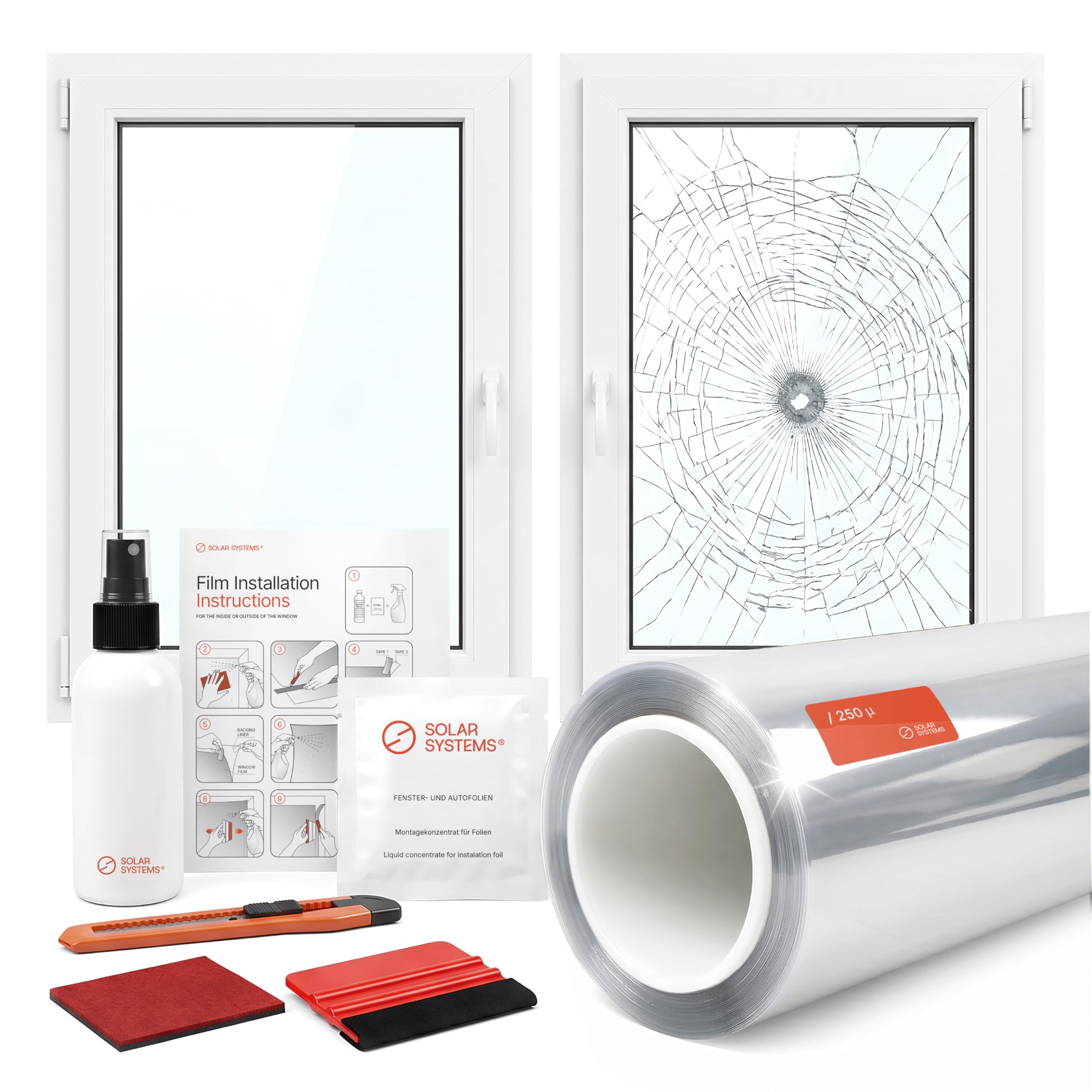 Solar Systems - Pellicola antieffrazione per finestre - Trasparente e autoadesiva - Spessore 8C 250 µm - Classe di sicurezza P1 - Per casa, ufficio - Con filtro UV - 152 cm x 300 cm
