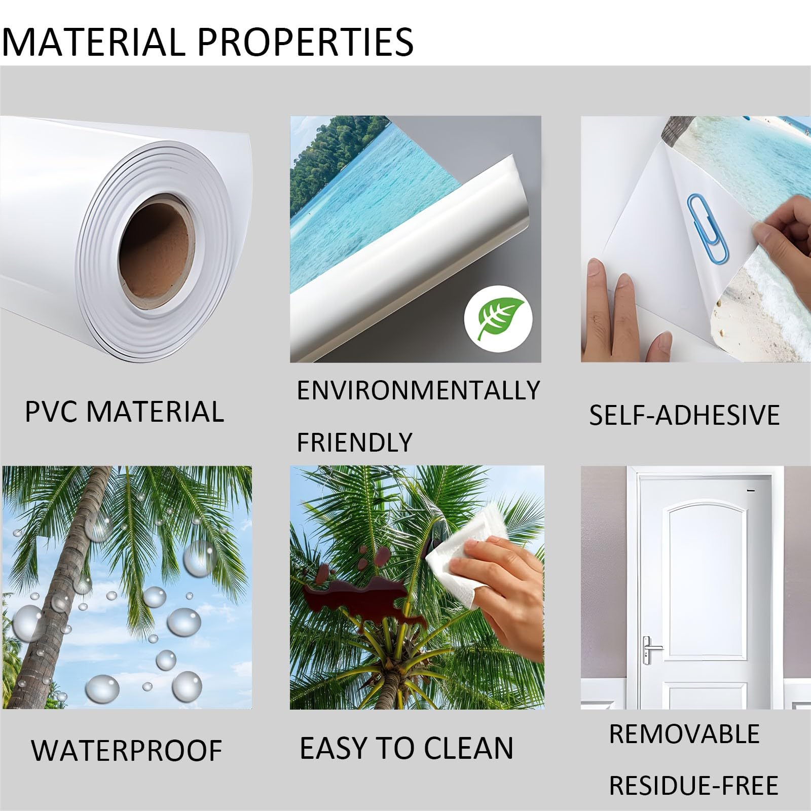Naturaleza paisaje de playa 3D autoadhesivo para puerta 90 x 200 cm - vinilo para puerta papel pintado pared pared olas tropicales diseño palmeras póster extraíble decoración para dormitorio sala de