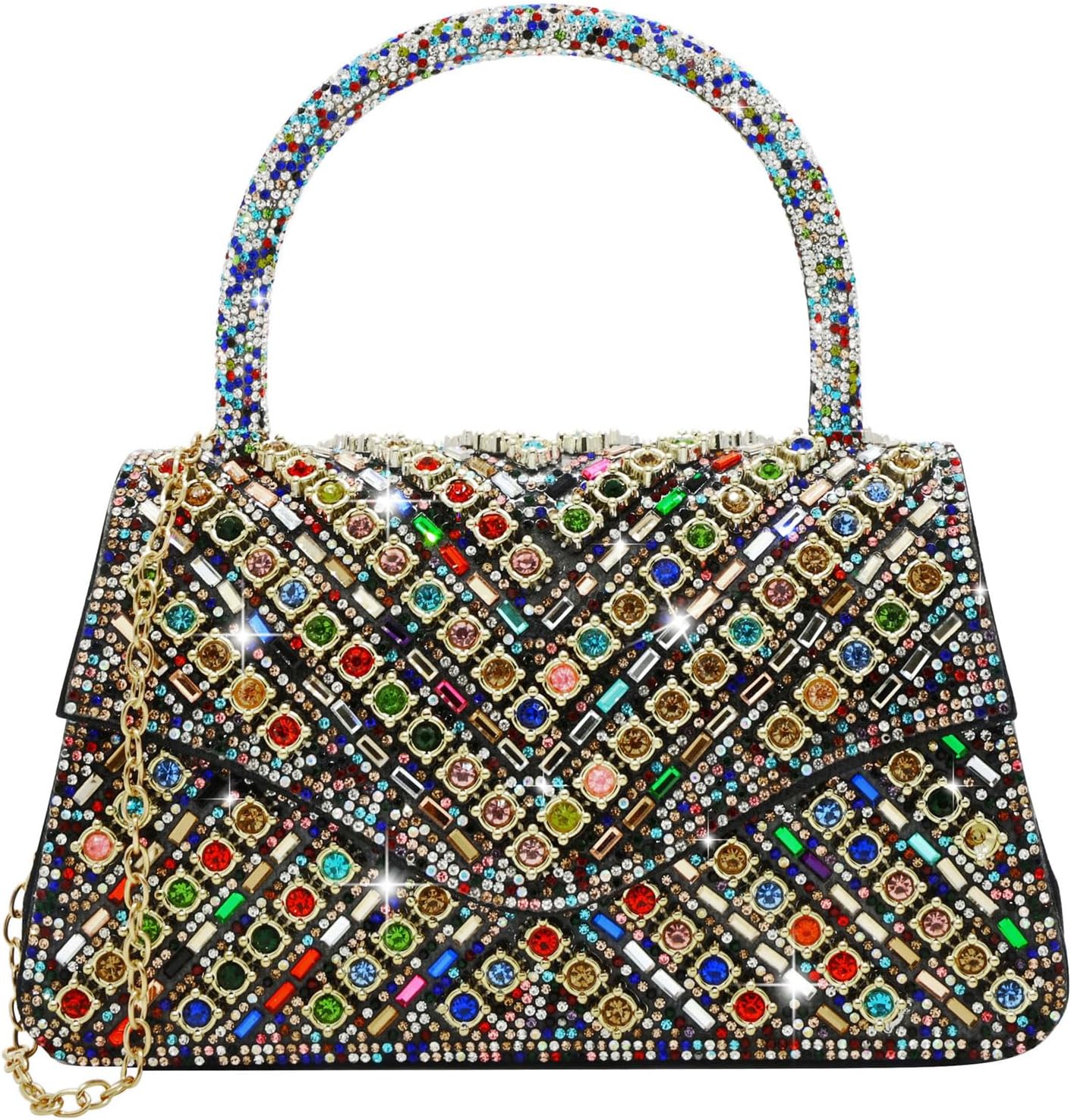 LUNIQO Clutch Purses for Women Sparkly Rhinestones Purses and Handbags for Wedding Party Evening Crossbody Bag with Chain
