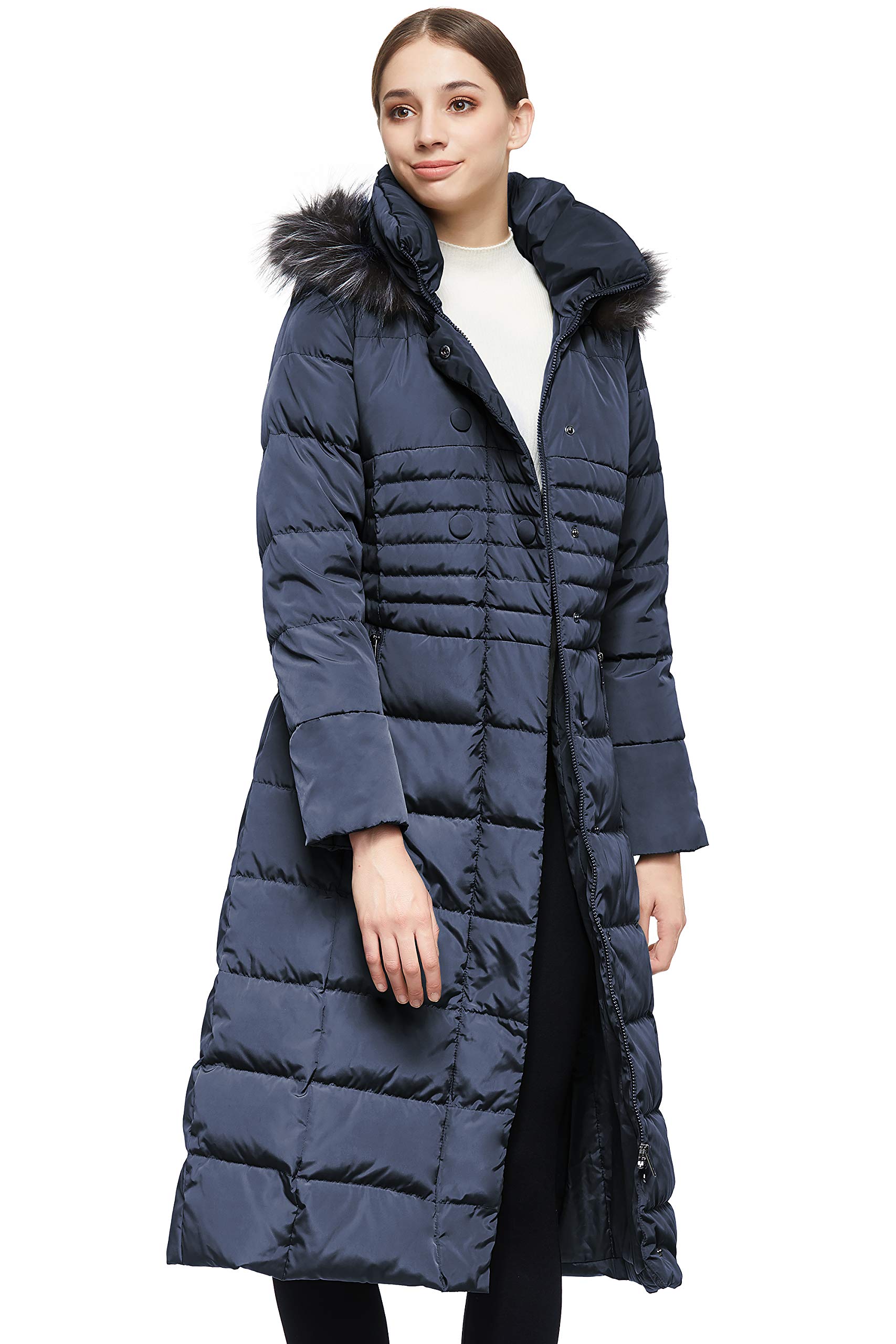 OROLAY Piumino da Donna con Cappotto Lungo Maniche Raglan con Cappuccio in Pelliccia
