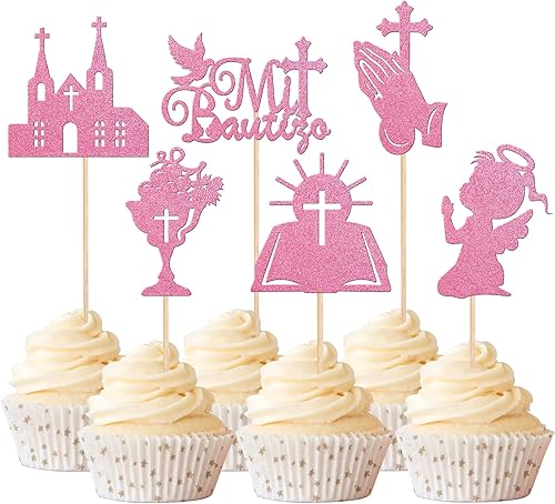 Miniatura 1 de Rsstarxi Mi Bautizo God Bless Cupcake Toppers Church Dove Cross Cupcake Picks Christian Girl Bautismo Cake Decoraciones para Religiosos Dios bendiga