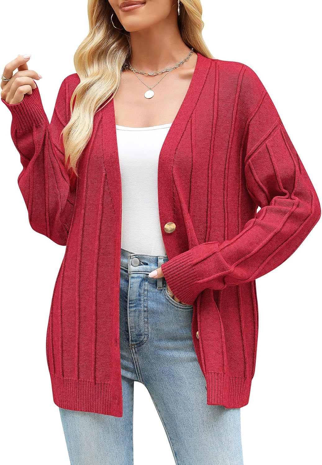 Cardigan Sweaters for Women 2025 Fall Long Sleeve V Neck Oversized Cardigans Button Down Open Front Knit Sweater Coat