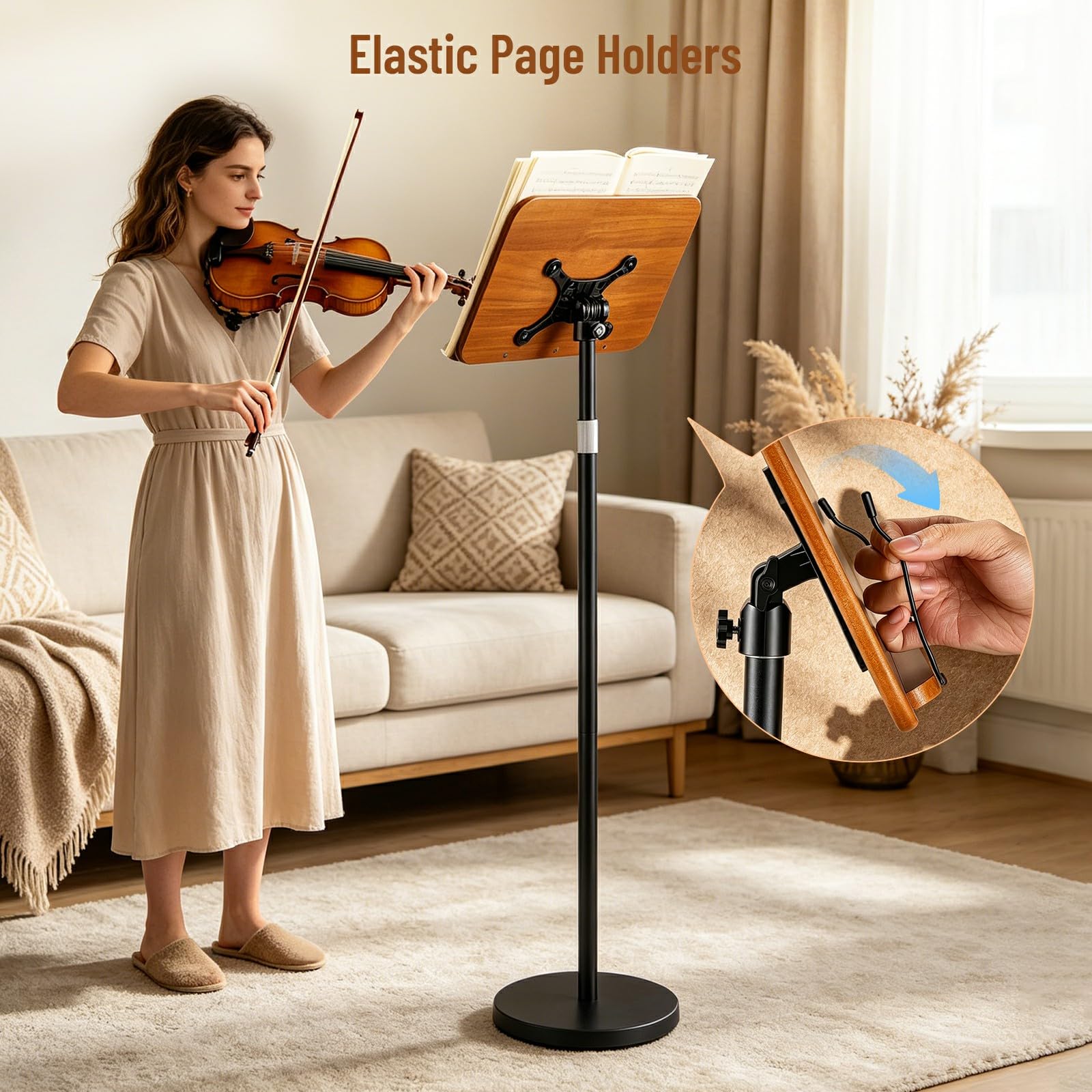 Lesebuchständer, anhebbarer Beistelltisch, Rednerpult mit Holzplatte, Stehpult Höhenverstellbar 86–132 cm, Notenständer Holz, Laptopständer, Buchständer für Lesen, Präsentation, Musik, Sofa und Bett