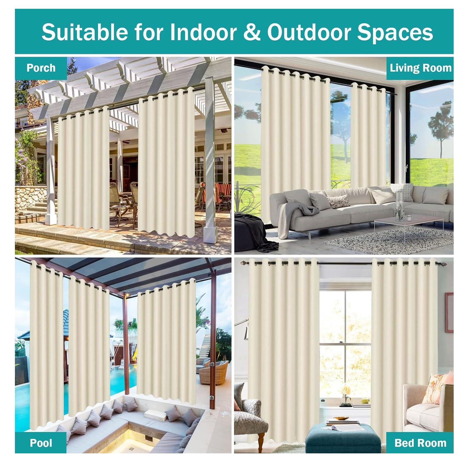 Tenda per Esterni Tende impermeabili per Portico Cortile Porta Scorrevole Pergolato Terazze, Tenda per Gazebo Pergolata Patio Balcone Protezione Solare e Privacy,1 Pezzi,182 * 264cm（W*H）