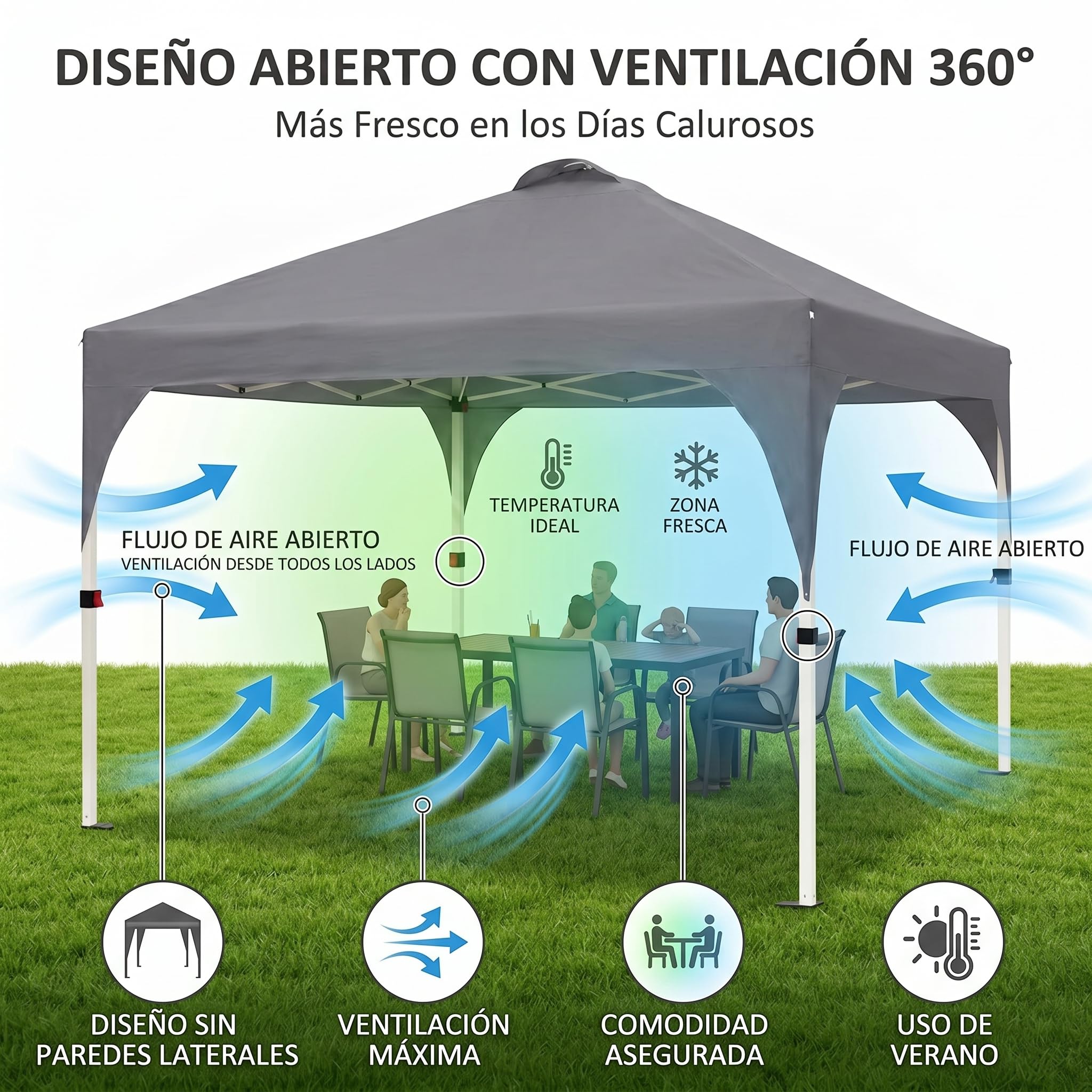 Garvee Carpa Plegable Comercial para Exteriores 3x3 m, Mecanismo de Bloqueo Central, Tejido Oxford 150D con Revestimiento de PU Impermeable, Diseño Ventana de Iglesia Europea, Altura 270 cm, Gris