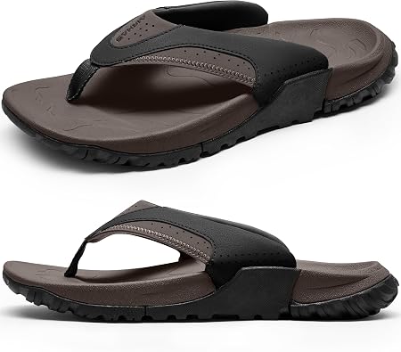 AIRHAS Mens Arch Support Walking Flip Flops Durable Comfort Outdoor Thong Sandals for Men Non Slip Summer Beach Sandals