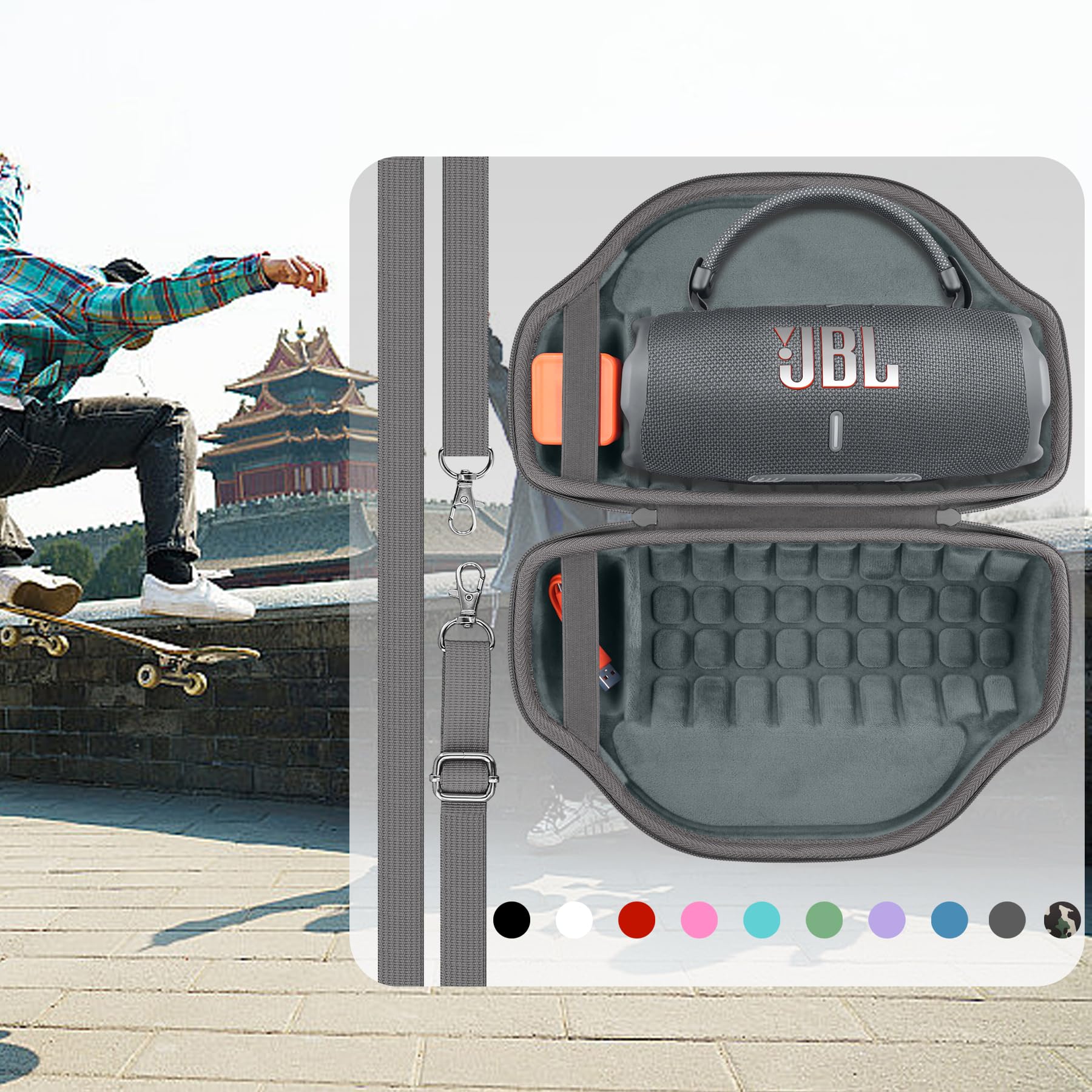co2CREA Kompatybilny futerał z JBL Charge 6 Przenośny głośnik Bluetooth | Ultralekki, przenośny twardy futerał ochronny z uchwytem i odpinanym paskiem na ramię