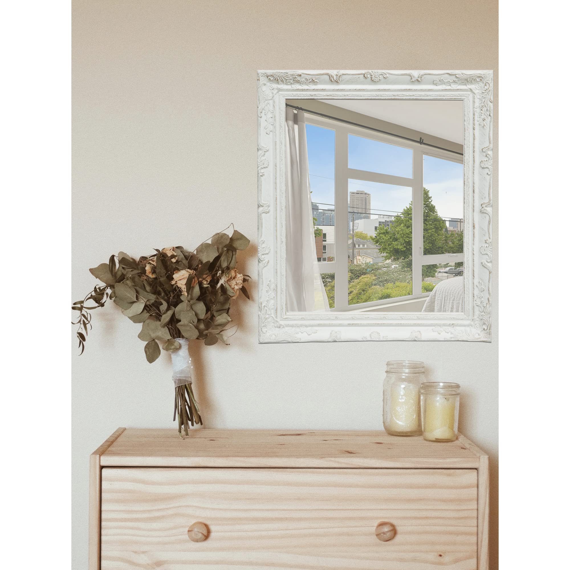Biscottini Specchio da parete 74x64x4 cm - Specchio bagno con cornice bianca - Specchio shabby - Specchi decorativi per la casa - Specchio da parete