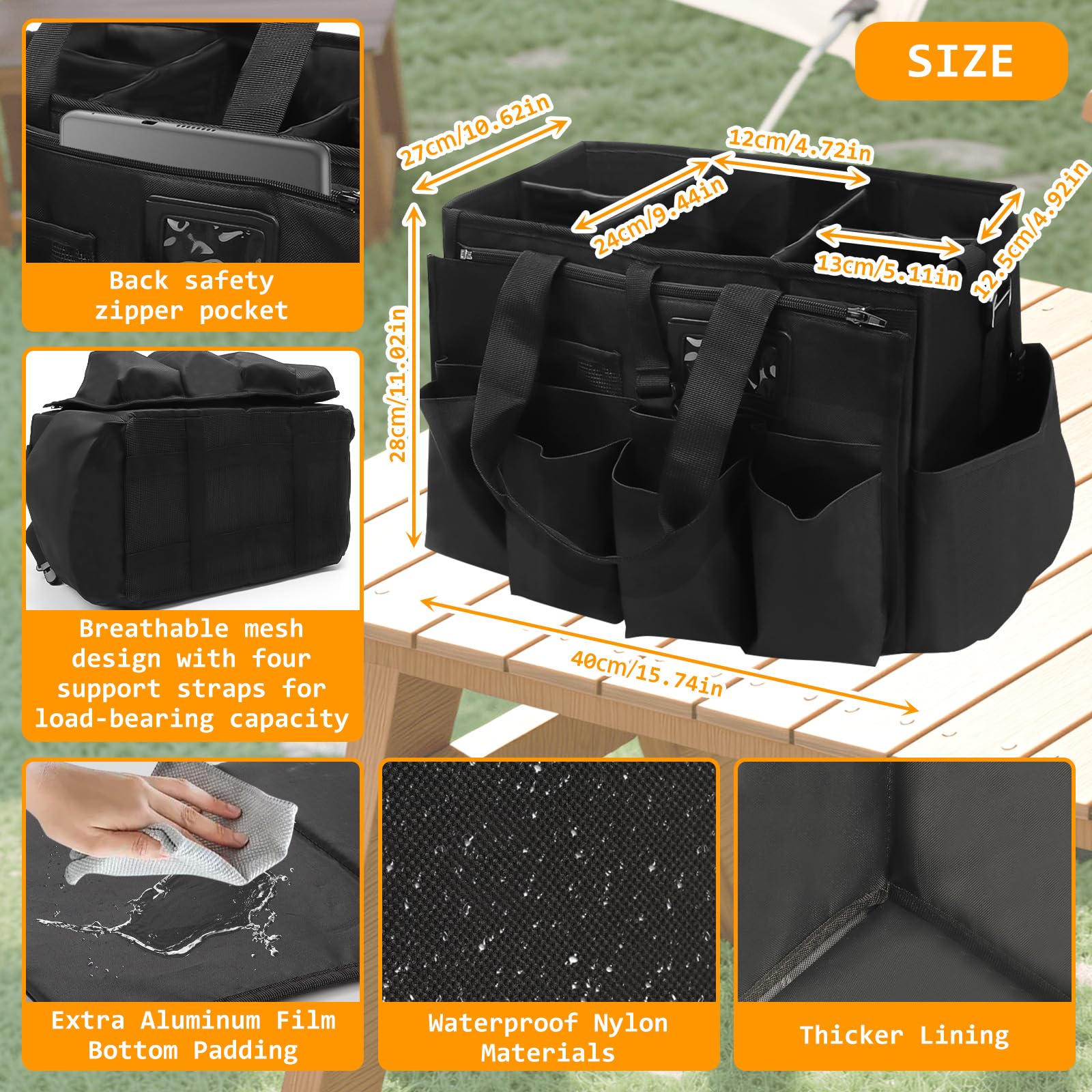 Putzmittel Organizer, 40x27x28cm Extra Großer Reinigungstasche, Putztasche Tragbare mit Griff und Verstellbarem Schultergurt, Reinigungs Aufbewahrungs Tasche Haushaltstasche für Zuhause Auto Garten