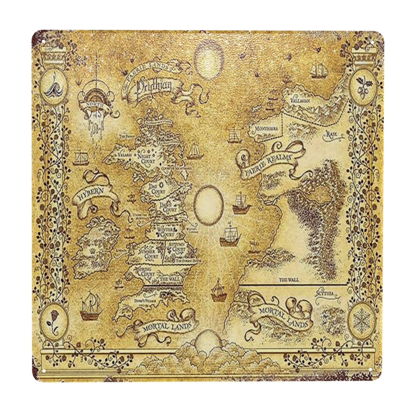 Cdsashca Boys Tin Sign 3 Vintage Metal Signs A Court Of Thorns And Roses Map Tin Sign Fantasy Poster Wall Art Decor Retro Plaque Acotar Merch Gifts For Home Bar Pub Club Cafe,Antique Tinplate Indooroutdoor Decor 12X12inch