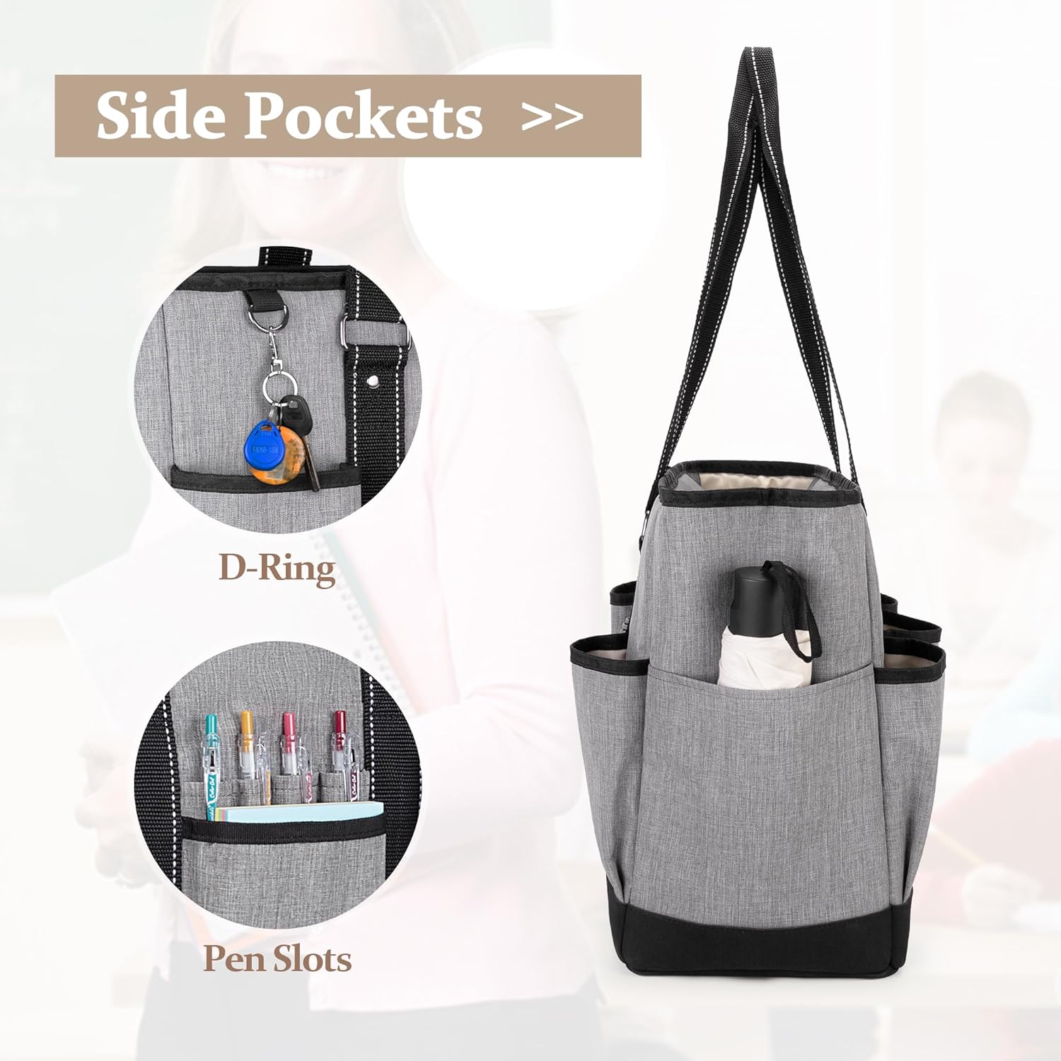 Damero Teacher Tote Bag with Padded Laptop Sleeve, Teacher Work Shoulder Bag for Office, Work or Travel, Gray - Image 4