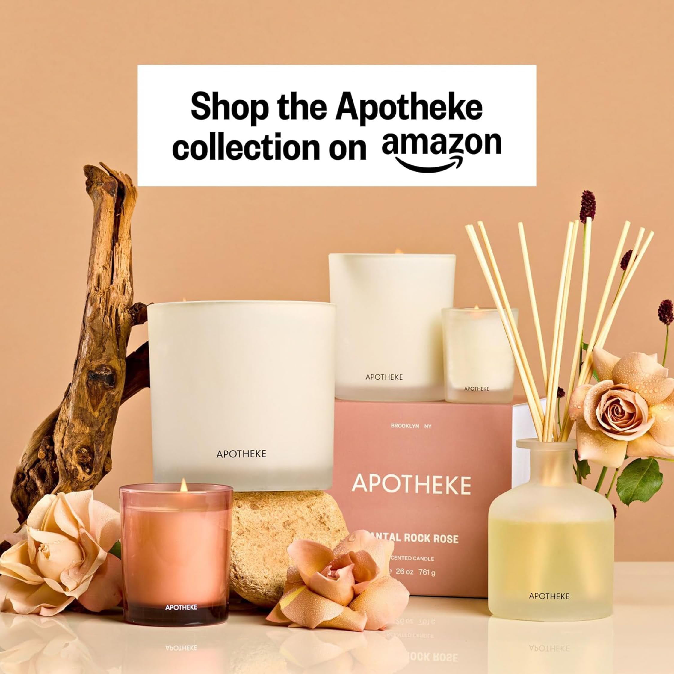 APOTHEKE Vela perfumada de lujo de 3 mechas, rosa de roca Santal, 32 onzas, grande, aroma de sándalo y rosa de roca, fragancia fuerte, aromaterapia, larga duración, vertida a mano en Estados Unidos