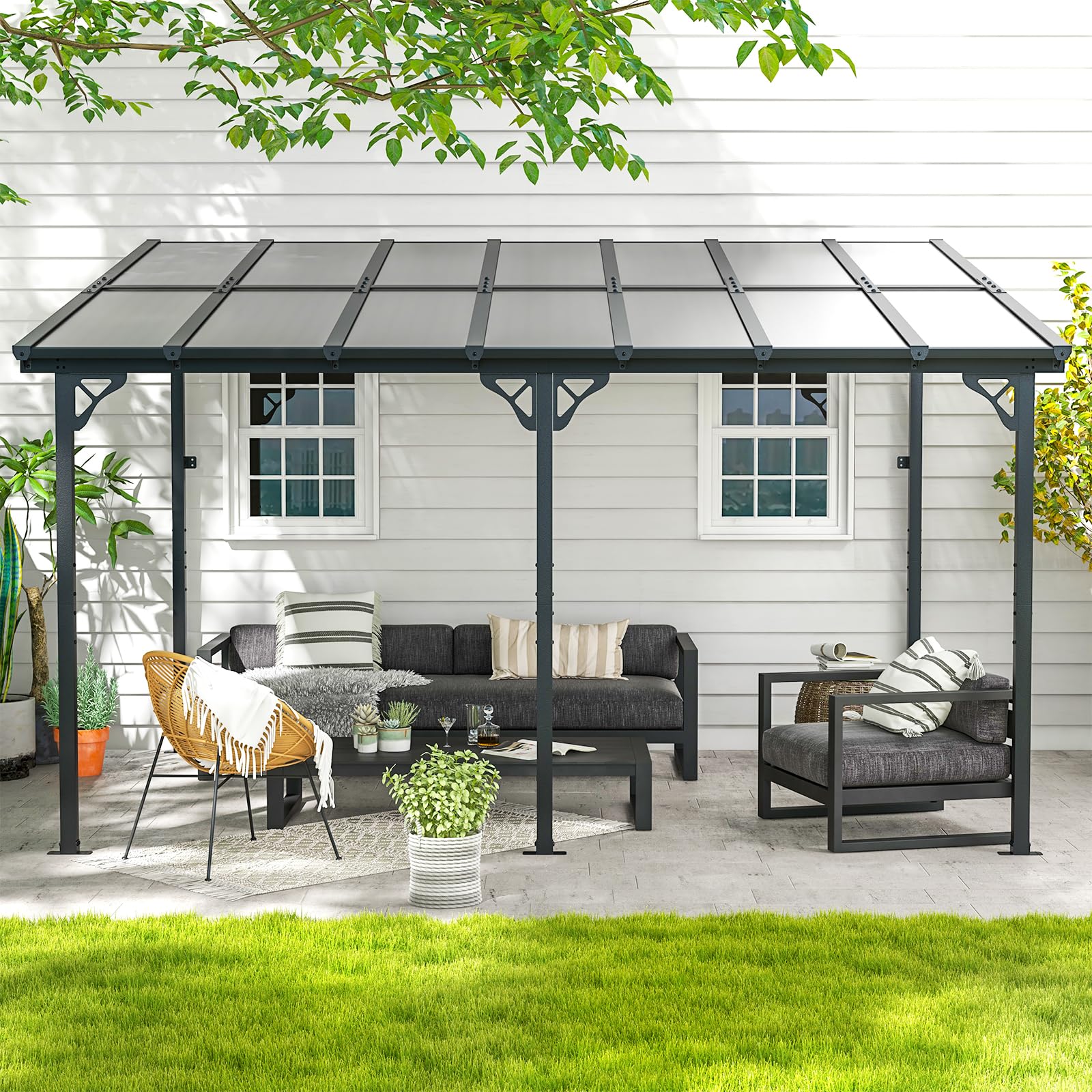 Jolydale 10' x 14' Gazebo installed on a patio with outdoor furniture.