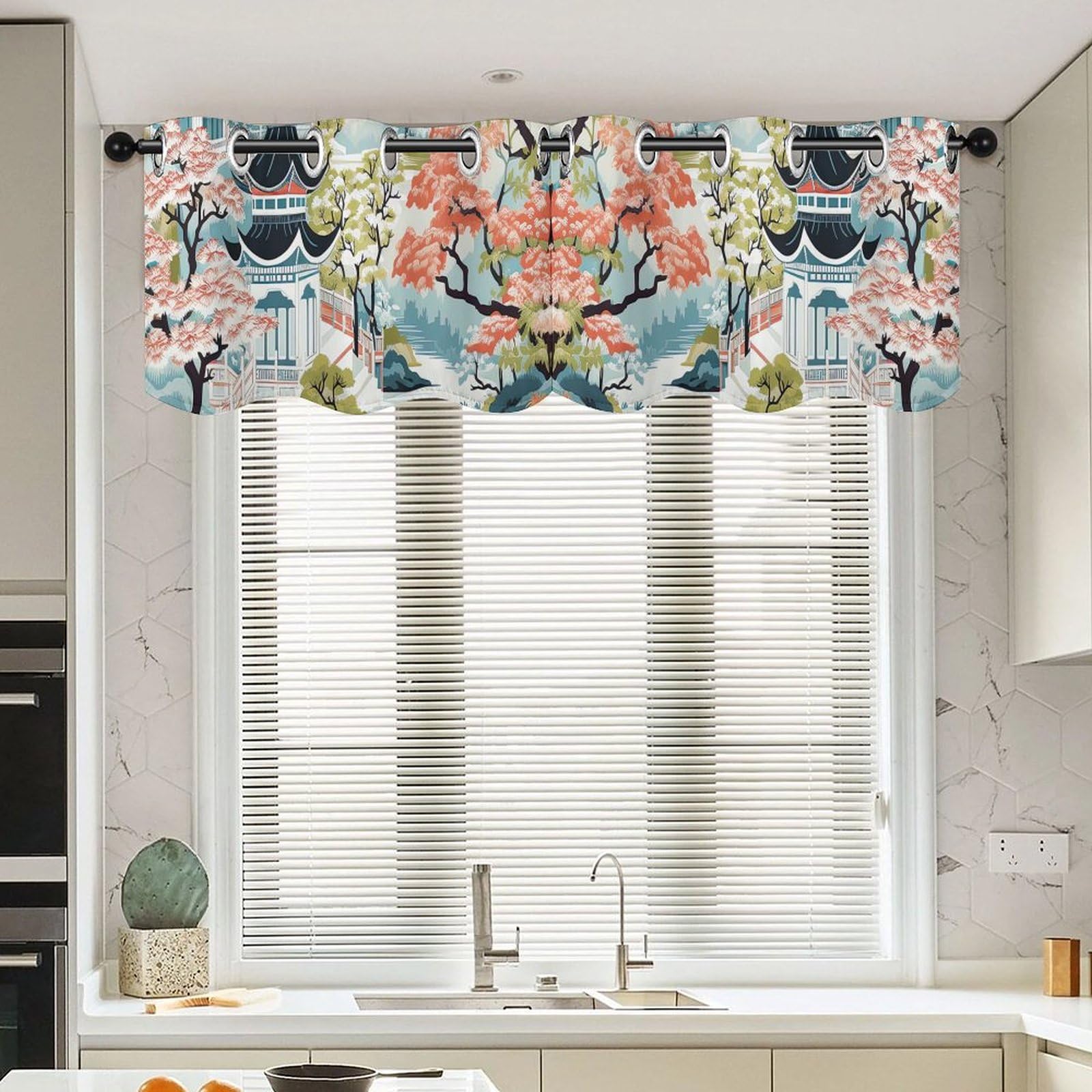 Rideau de cuisine style chinois et cantonnière de café pour décorer une salle de bain zen