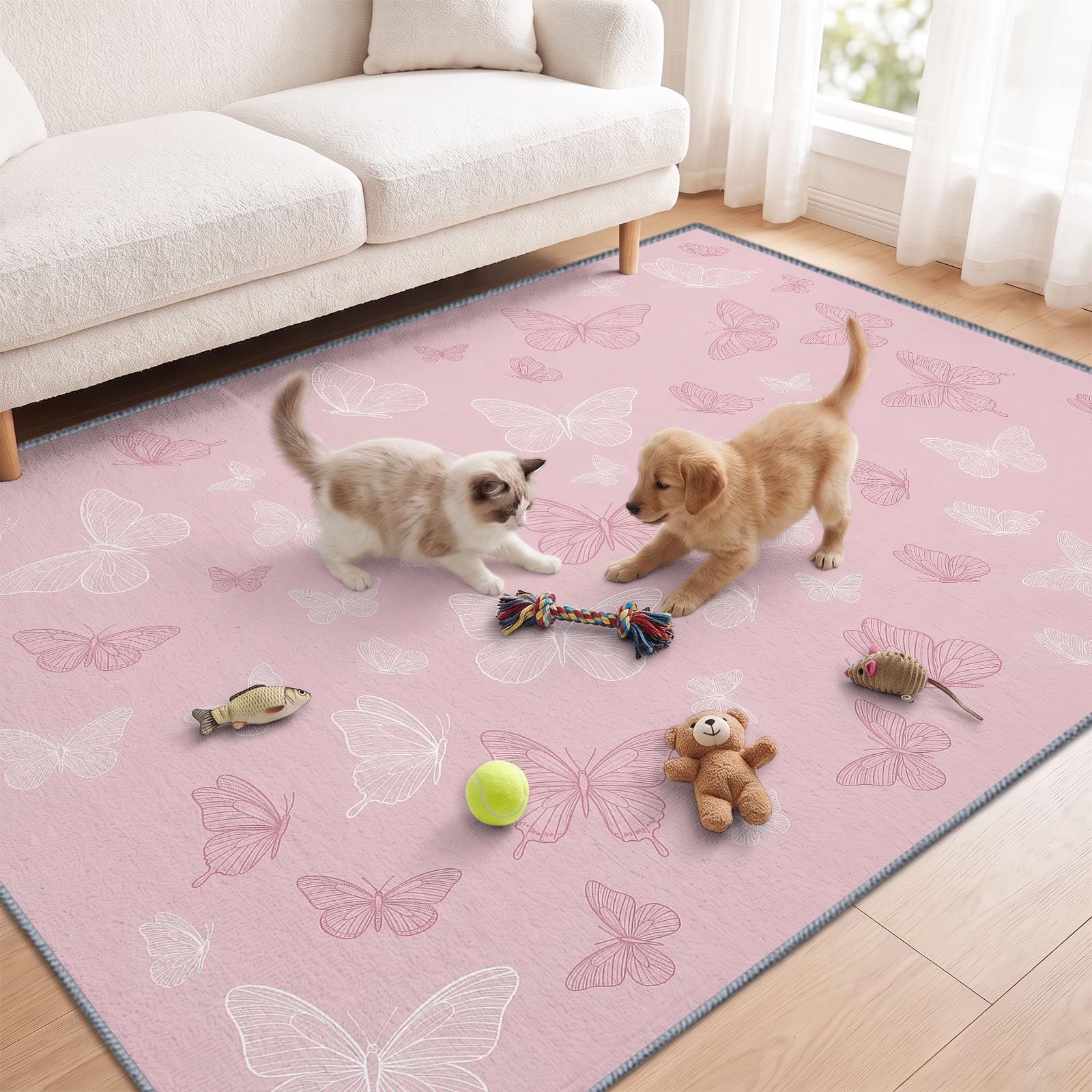 Générique Tapis Lavable Papillon Rose,140x200 cm