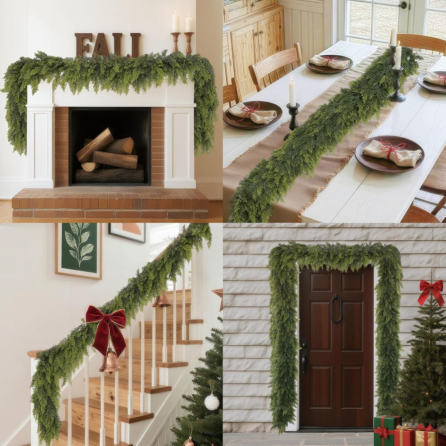 1 Pack 6Ft Christmas Garland, Real Touch Cedar Garland, Artificial Cypress Garlands for Mantle Fireplace Table Door Wall Upstairs Indoor Outdoor Xmas Holiday Decorations - Image 4