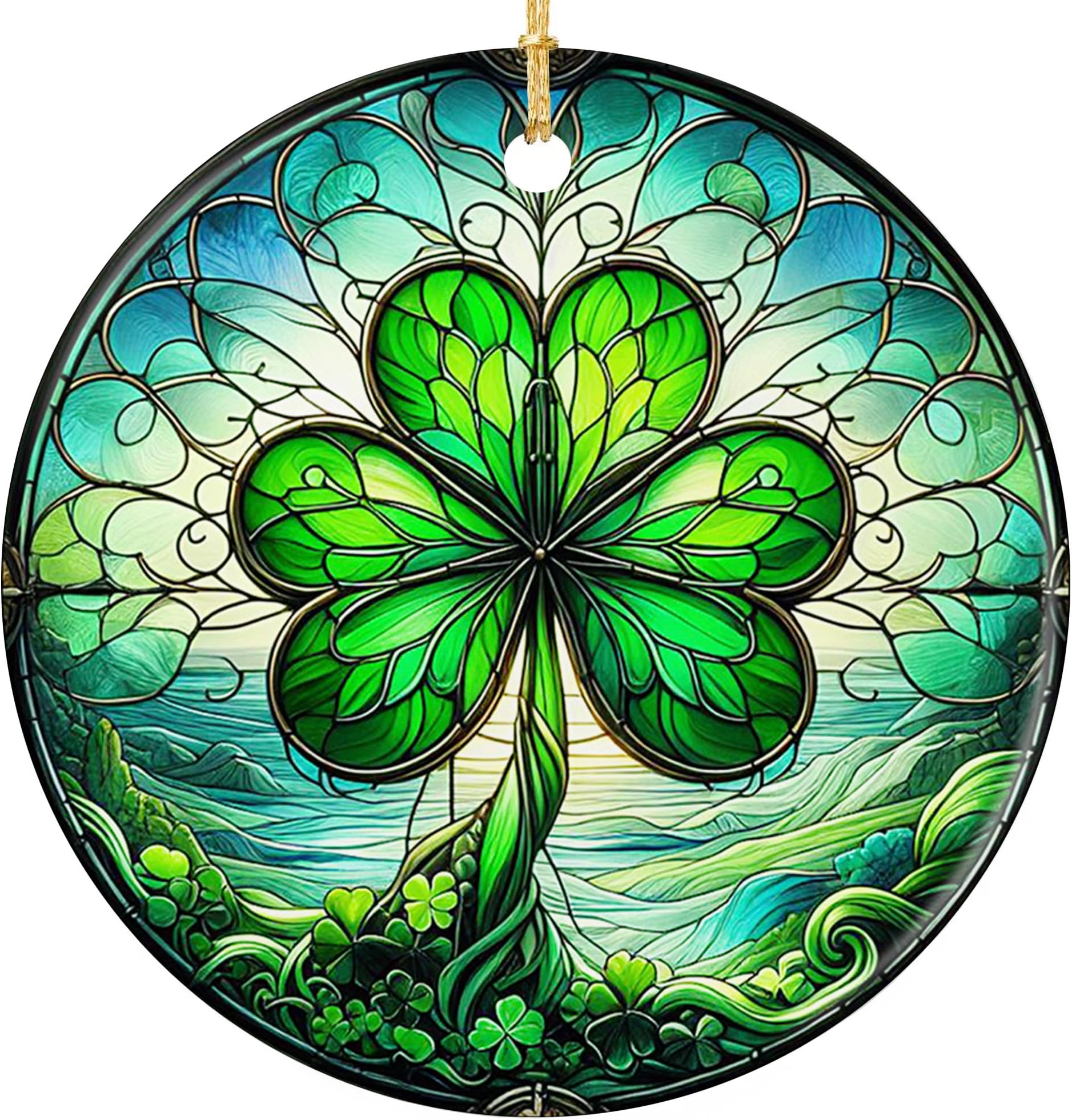 Clover Christmas Ornament 2026 Stained Glass Style Irish Lucky Gift