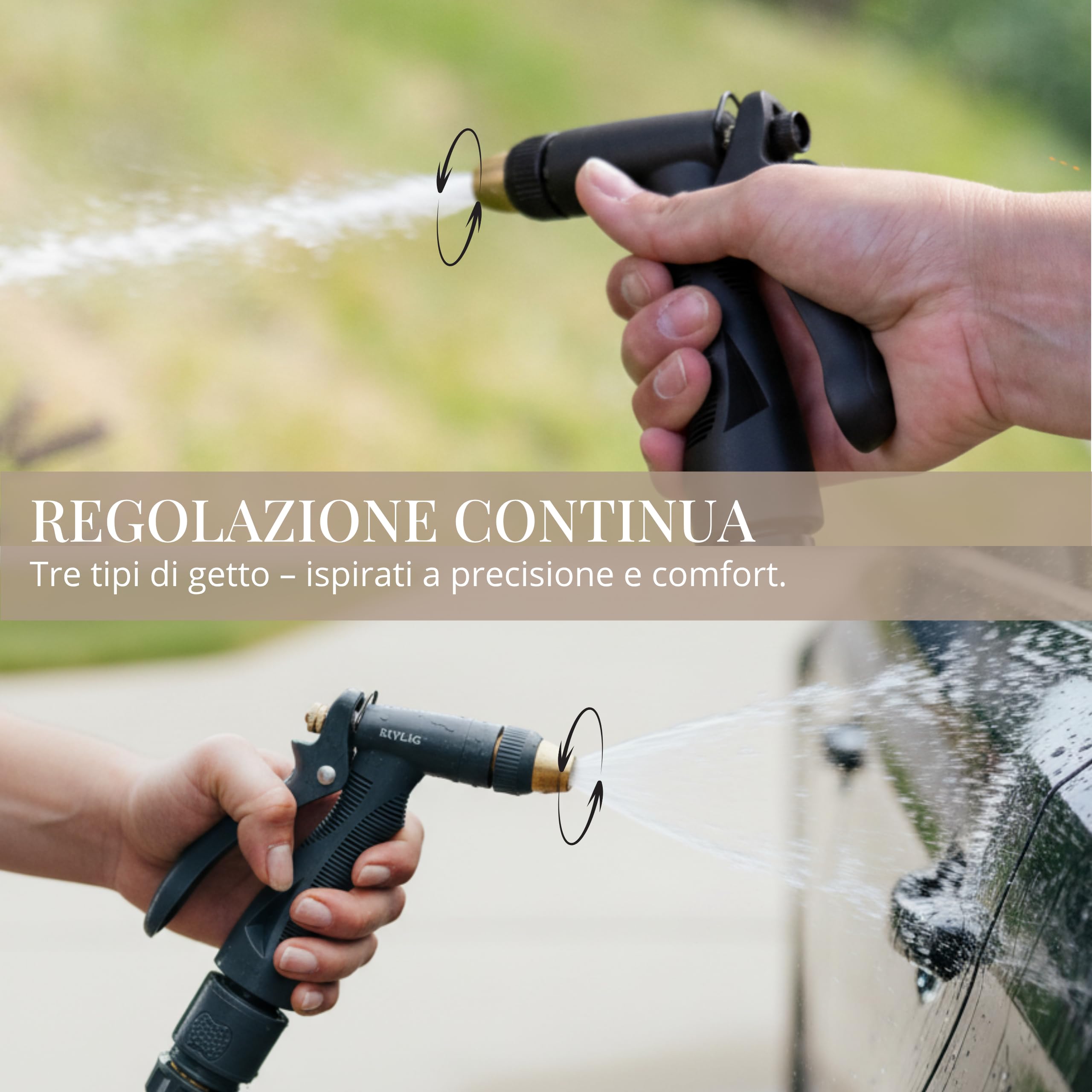 LIVLIG Set tubo 50 m 1/2" – tubo anti‑piegatura e UV con pistola e raccordi (G3/4, stop 1/2, rapido) – Beige