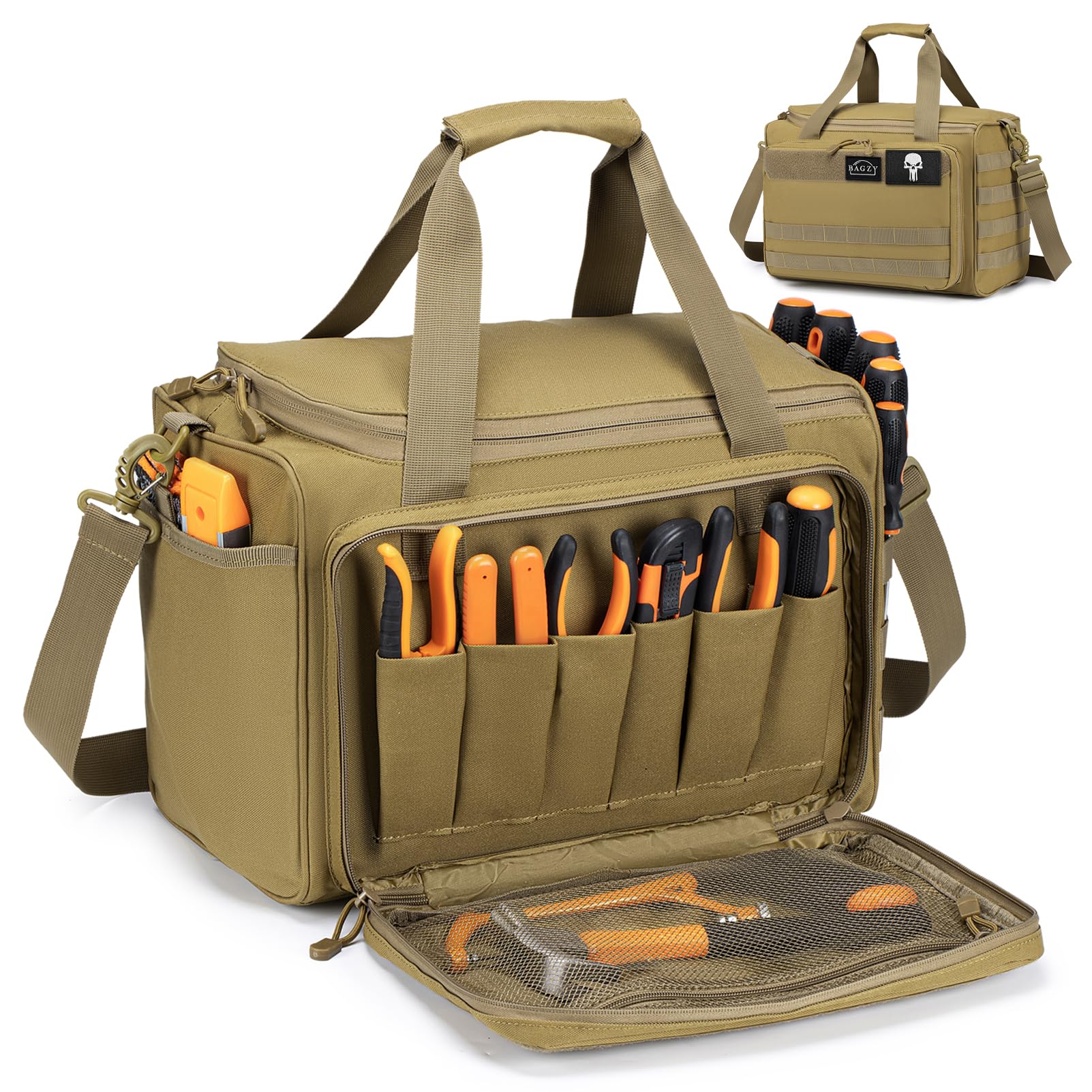 BAGZY Electricians Tool Bag Multi-pockets 600D Oxford 40x30x25cm Tools Organisers Tactical Range Bag for Men and DIY Assembly of Partitions Work Bag for Repairman Electrician