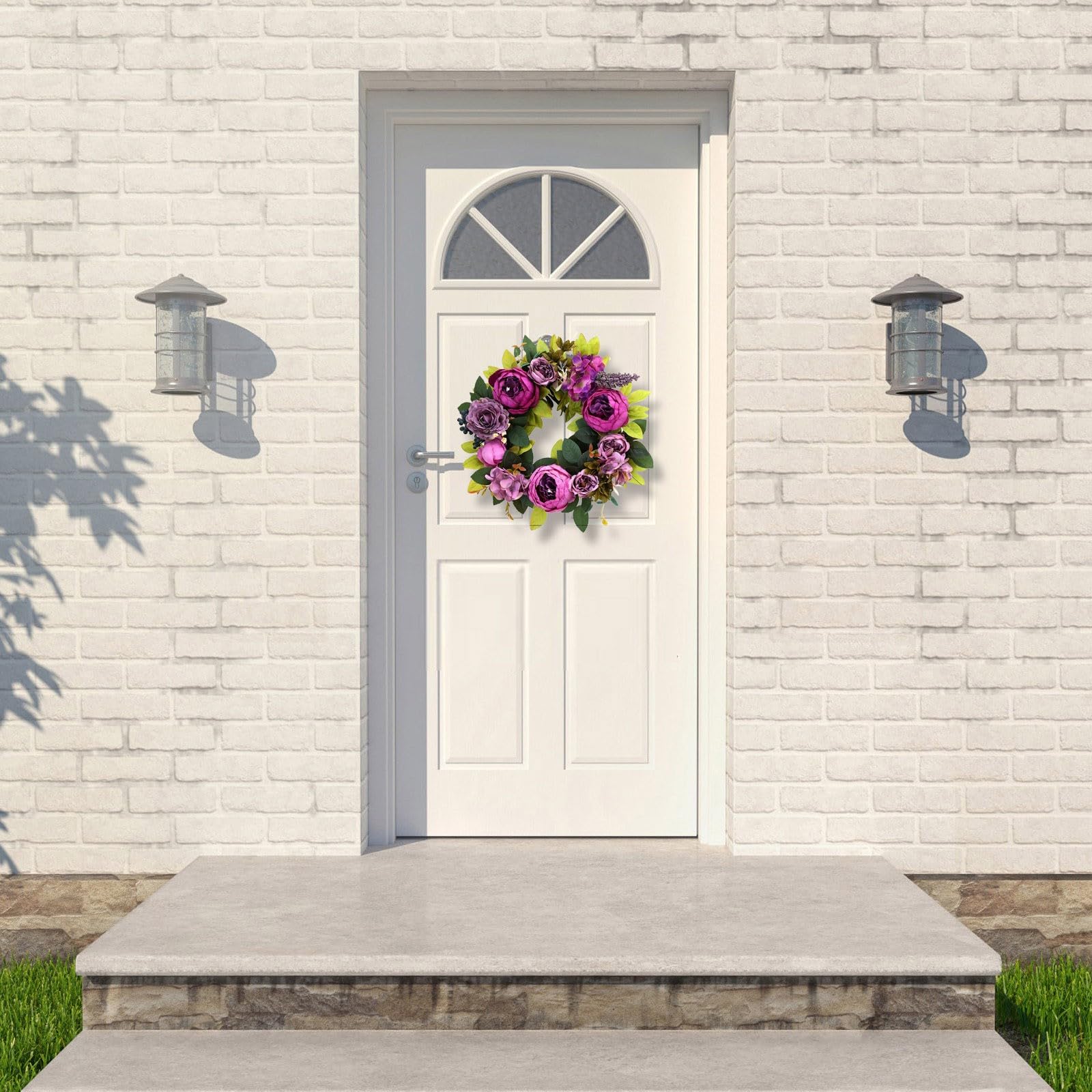Puerta de entrada de primavera y verano, puerta floral con rosa de peonía, para todas las estaciones, para interiores y exteriores, casa de campo, porche, ventana de pared 062389