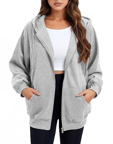 Oyamiki Zip Up Hoodie Women Oversized Sweatshirt Trendy Casual Tops