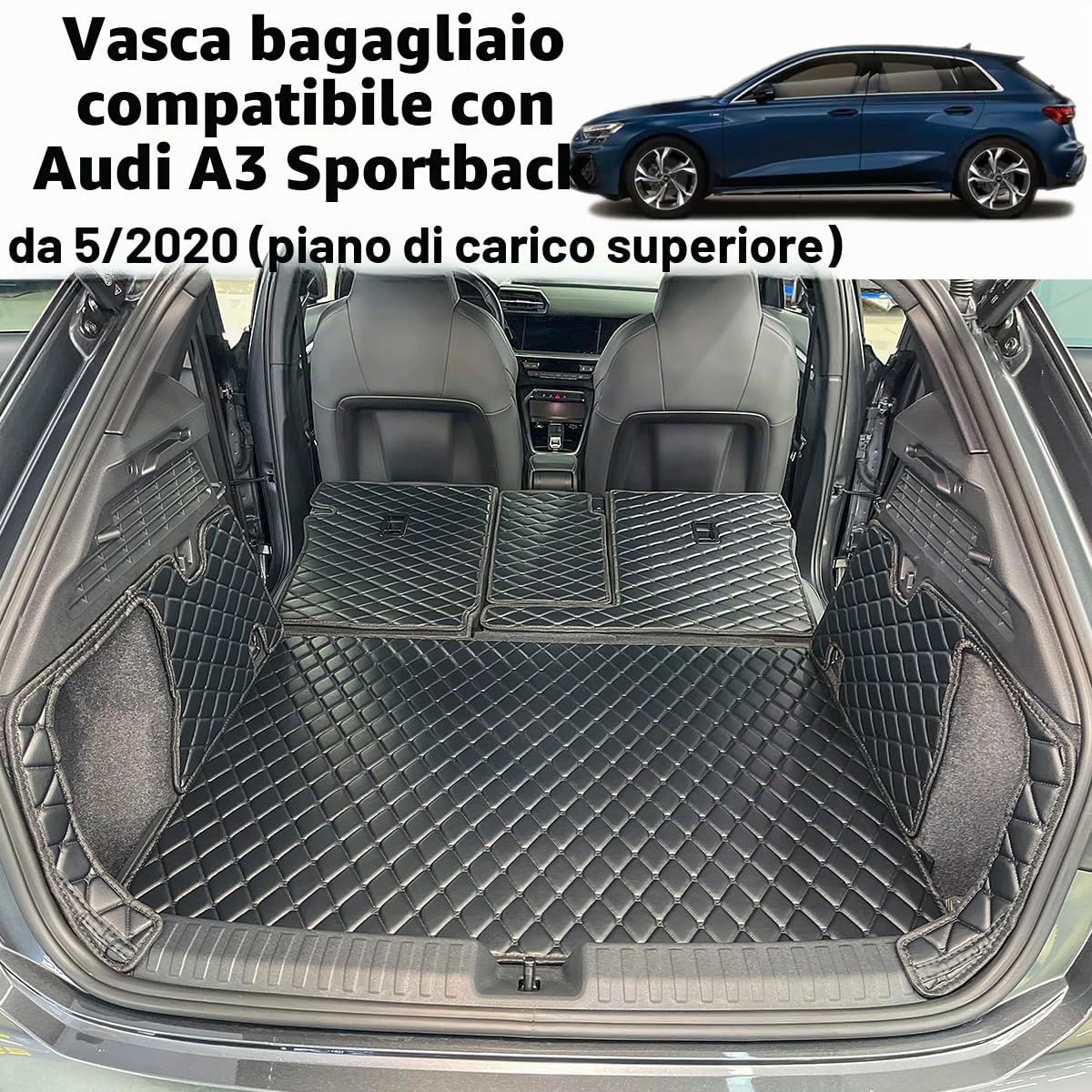 Vasca Baule per Audi A3 Sportback 8Y 2021-2025 (piano di carico superiore) Protezione Bagagliaio su Misura | Tappetino protettivo per bagagliaio