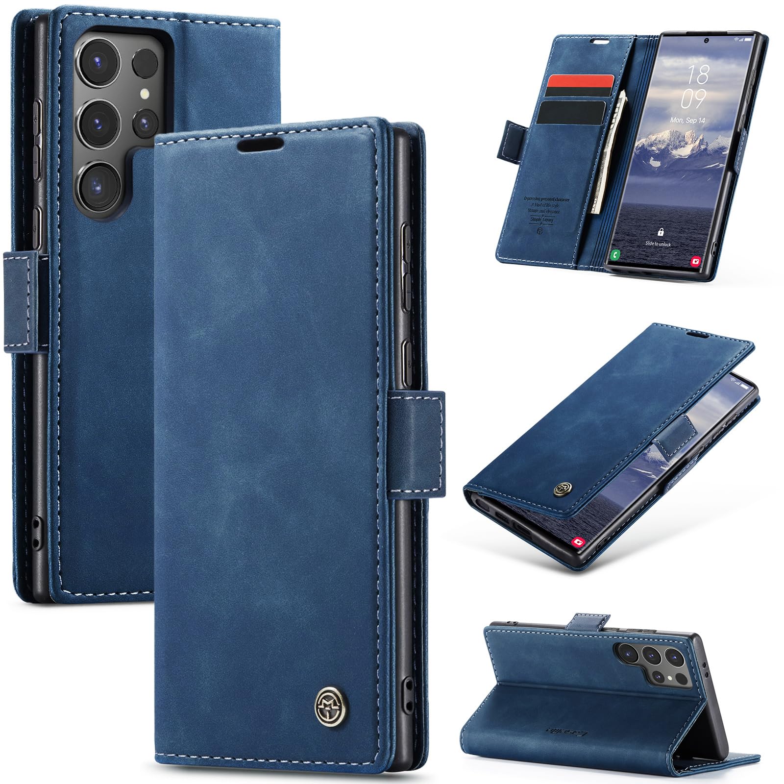Azororo Cover per Samsung Galaxy S25 Ultra 5G, Premium PU Pelle Custodia, Magnetica Carta Fessura Portafoglio Case, Flip Cavalletto Custodia per Samsung Galaxy S25 Ultra- Blu