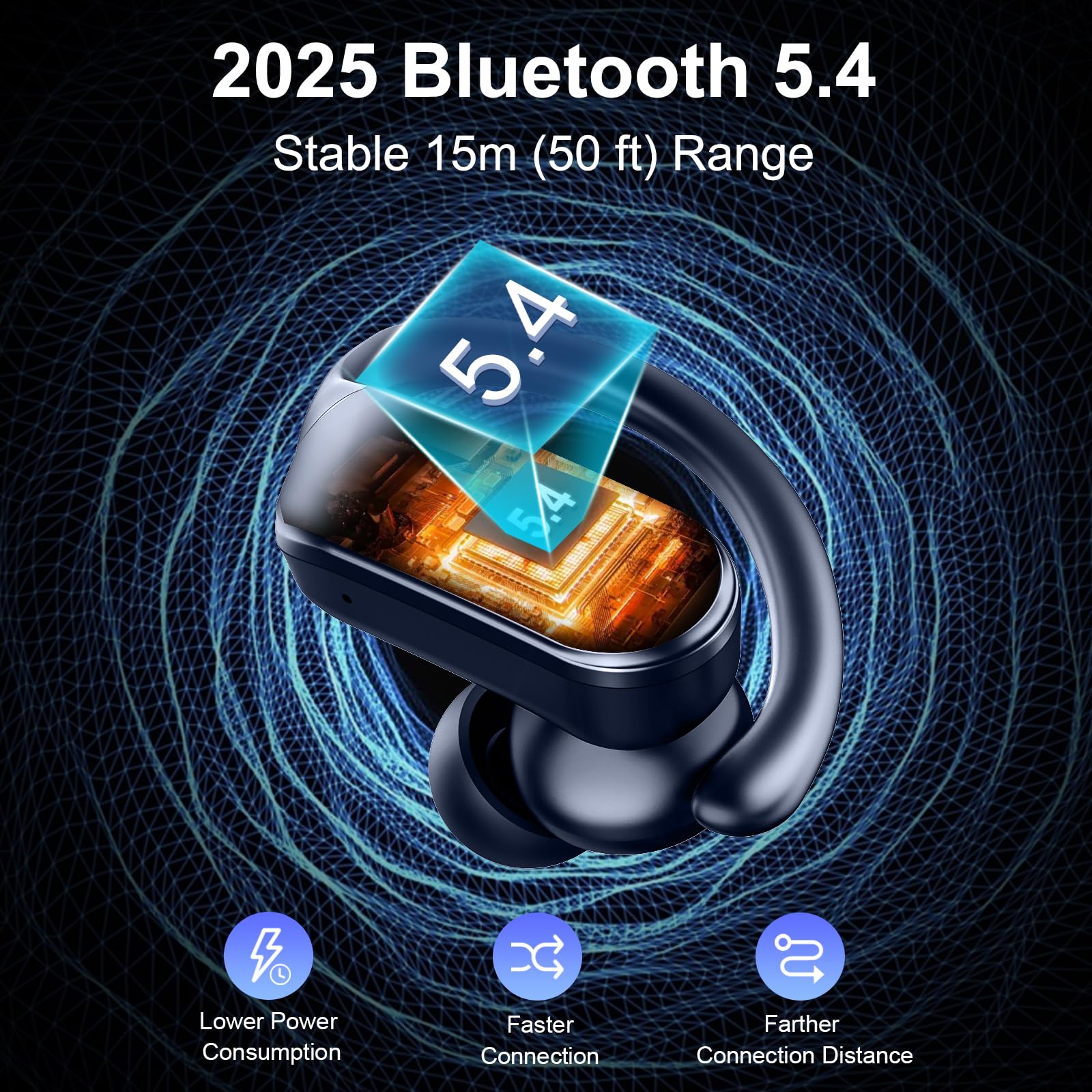 Cuffie Bluetooth 5.4 Sport, Auricolari Bluetooth 70 Ore HiFi Stereo,Cuffie Wireless Impermeabili IPX8,4 ENC Cancellazione Rumore Mic,Con Display a LED, Headphones Per Corsa e Sport Estremi, Blu