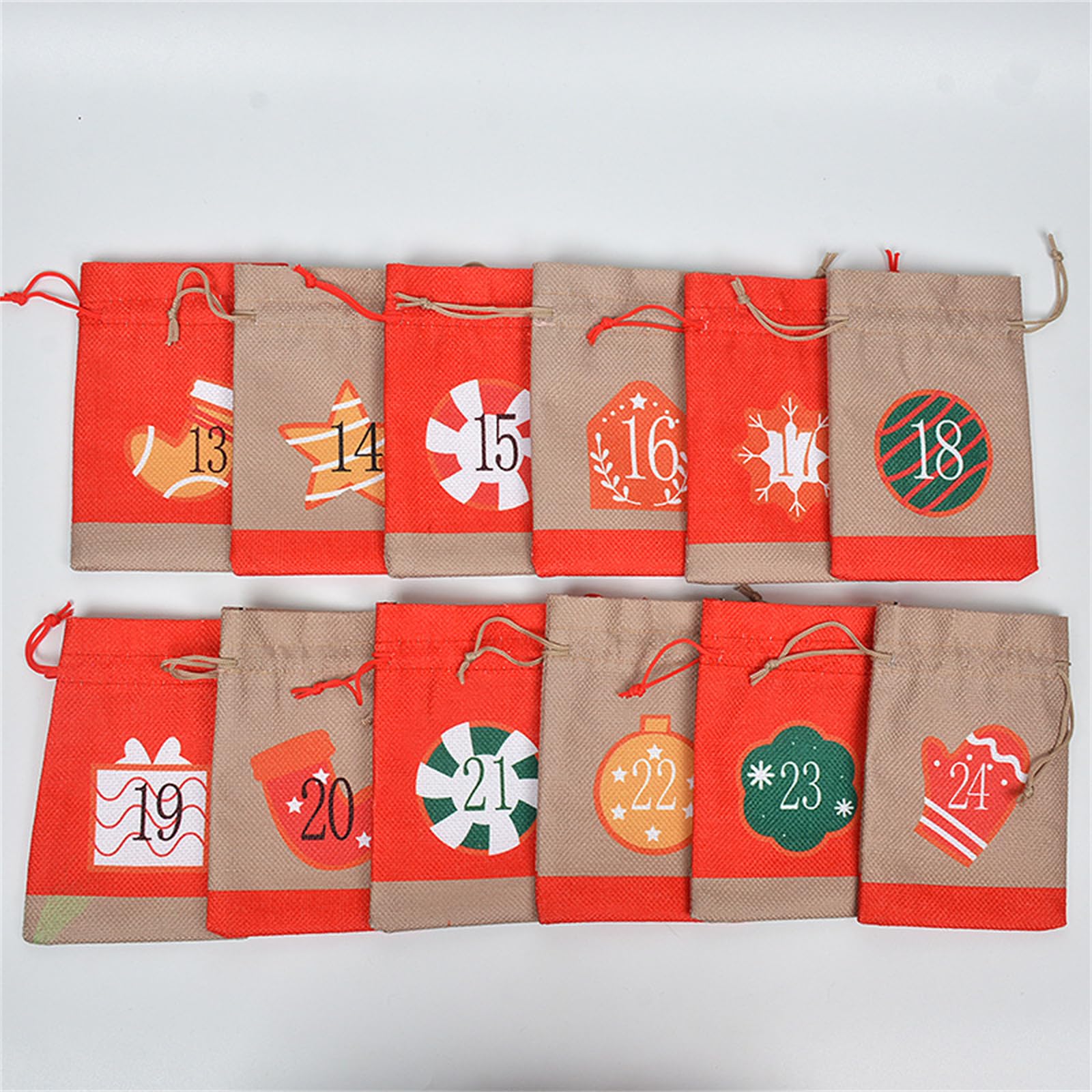 Adventskalender zum Befüllen, Adventskalender TüTen Zum BefüLlen, 24 Weihnachtskalender Stoffbeutel zum Selbstbefüllen, 10 * 15 cm DIY Stoffbeutel Weihnachtskalender Tüten mit Clips, Seil (2 set)