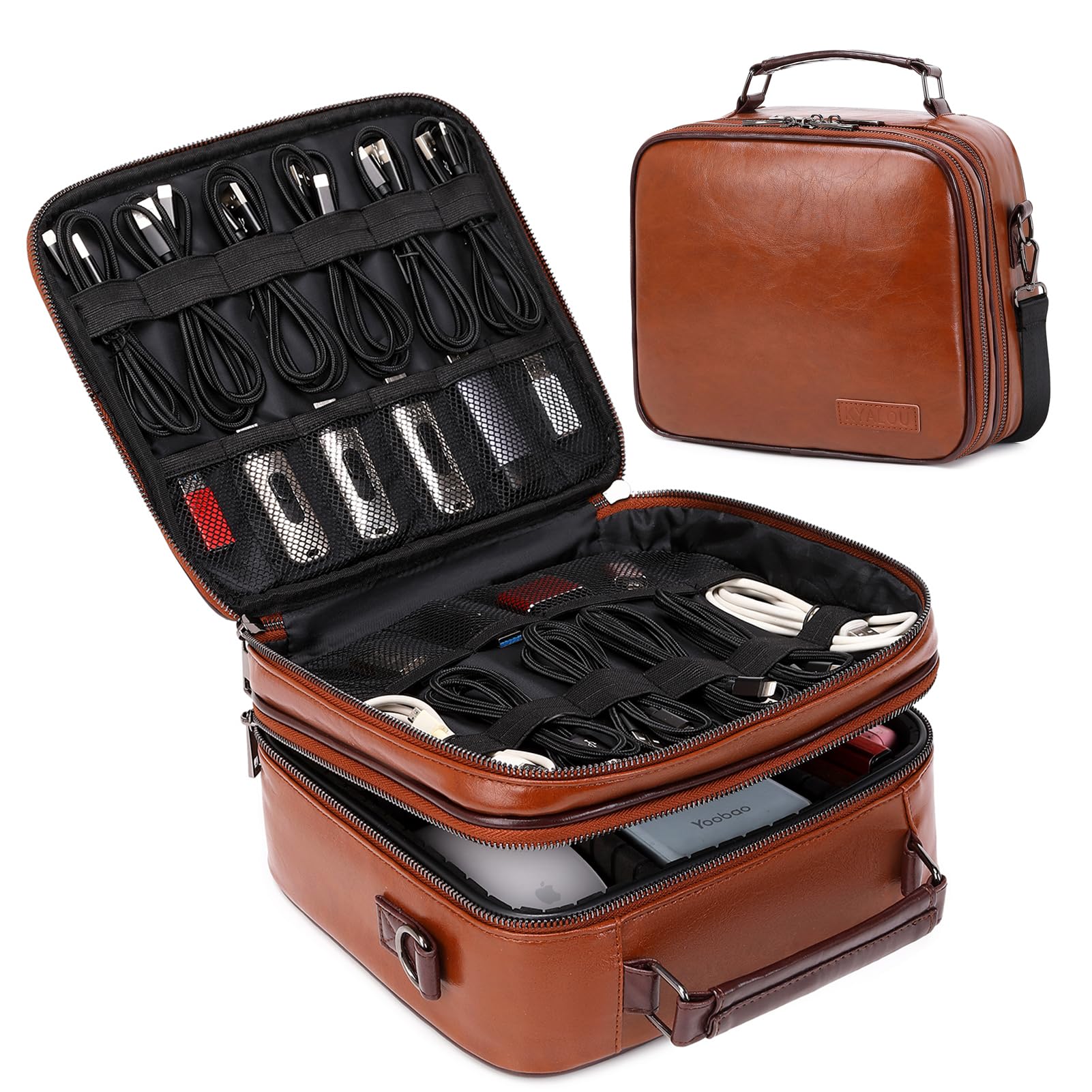 KYALOU Electronics Travel Organizer, Large Electronic Accessories Cable Case with Adjustable Dividers, Waterproof Tech Storage Bag Gifts with Double