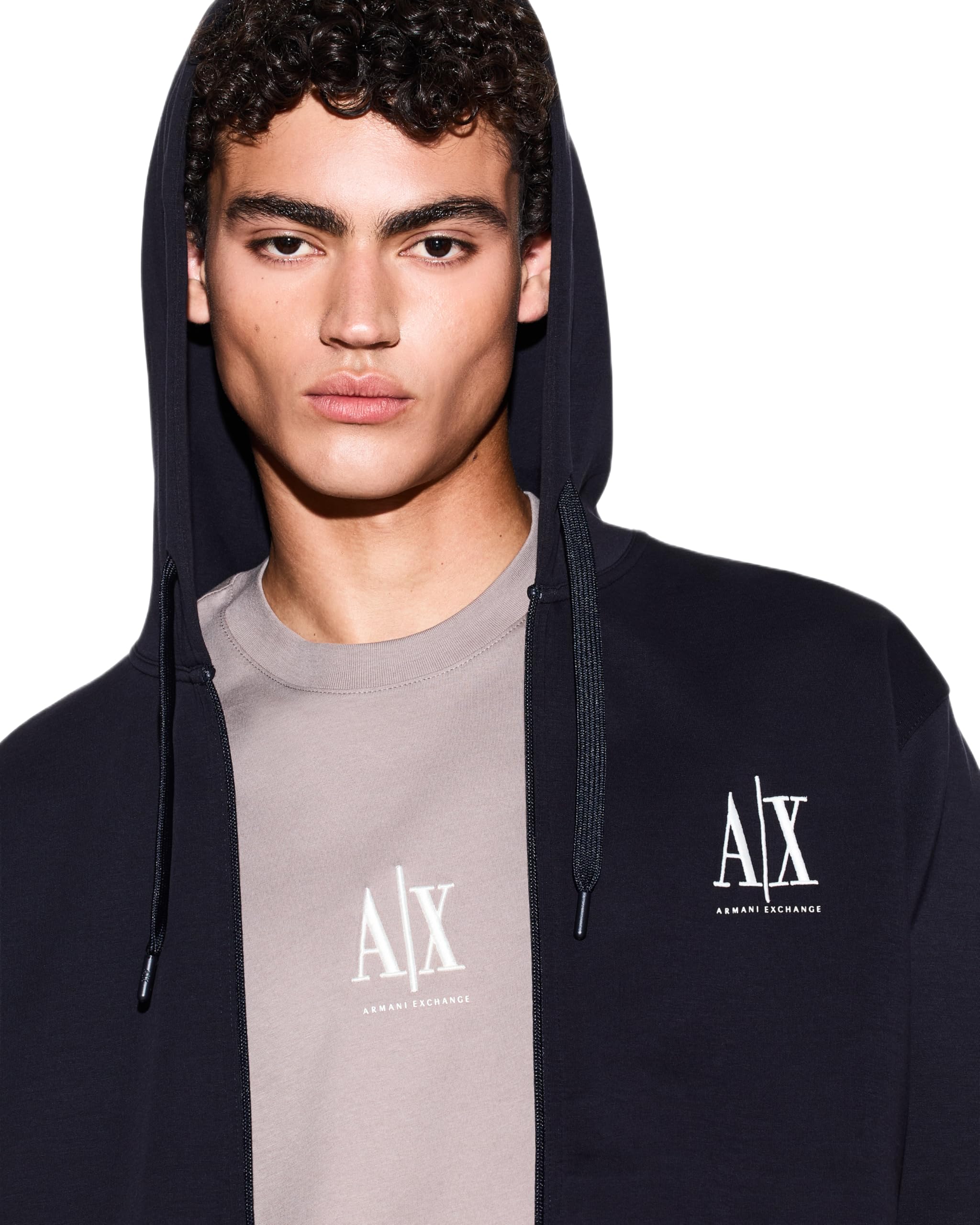 Armani Exchange Icon Project, Emboidered Logo, Full Zip Sudadera con Capucha Hombre (Pack de 1)