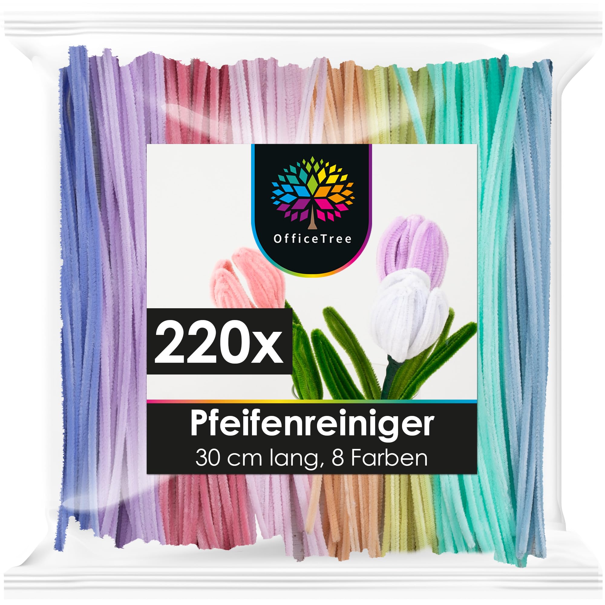 OfficeTree 220 x Pipe Cleaners for Crafts, Pastel – 8 Colours – 30 cm Long – Colourful Pipe Cleaners for Crafts for DIY Flowers – Pipe Cleaners Pastel – Bending Plush – Chenille Wire – Pipe Cleaners-image-49