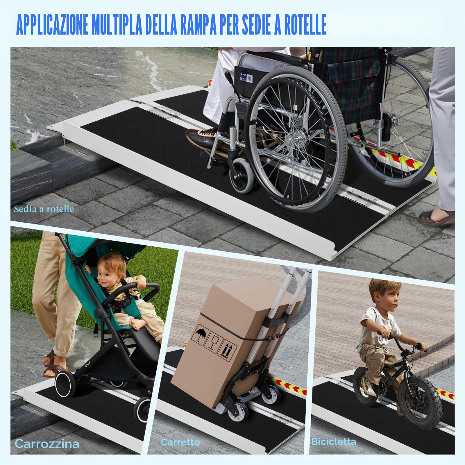 VELPAX Rampa per sedia a rotelle, 92 x 72 cm, in lega di alluminio, per porta, scale, sedia a rotelle