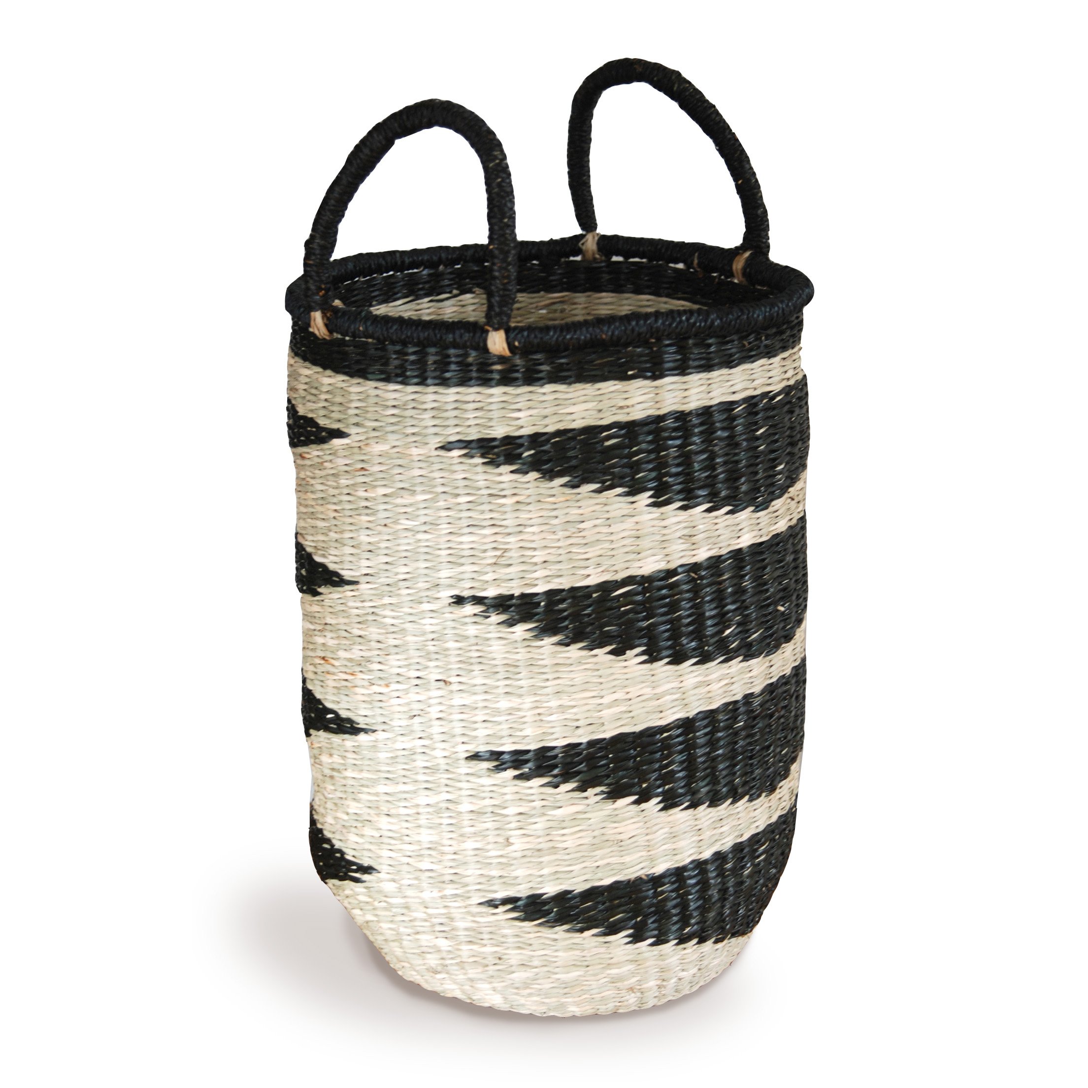 Medium-Large 16”x12”x12” Storage Basket Tan & Black to Organize Office, Bedroom, Closet, Kid's Toys & Laundry Room (Natural Seagrass Large) (Medium/Large)