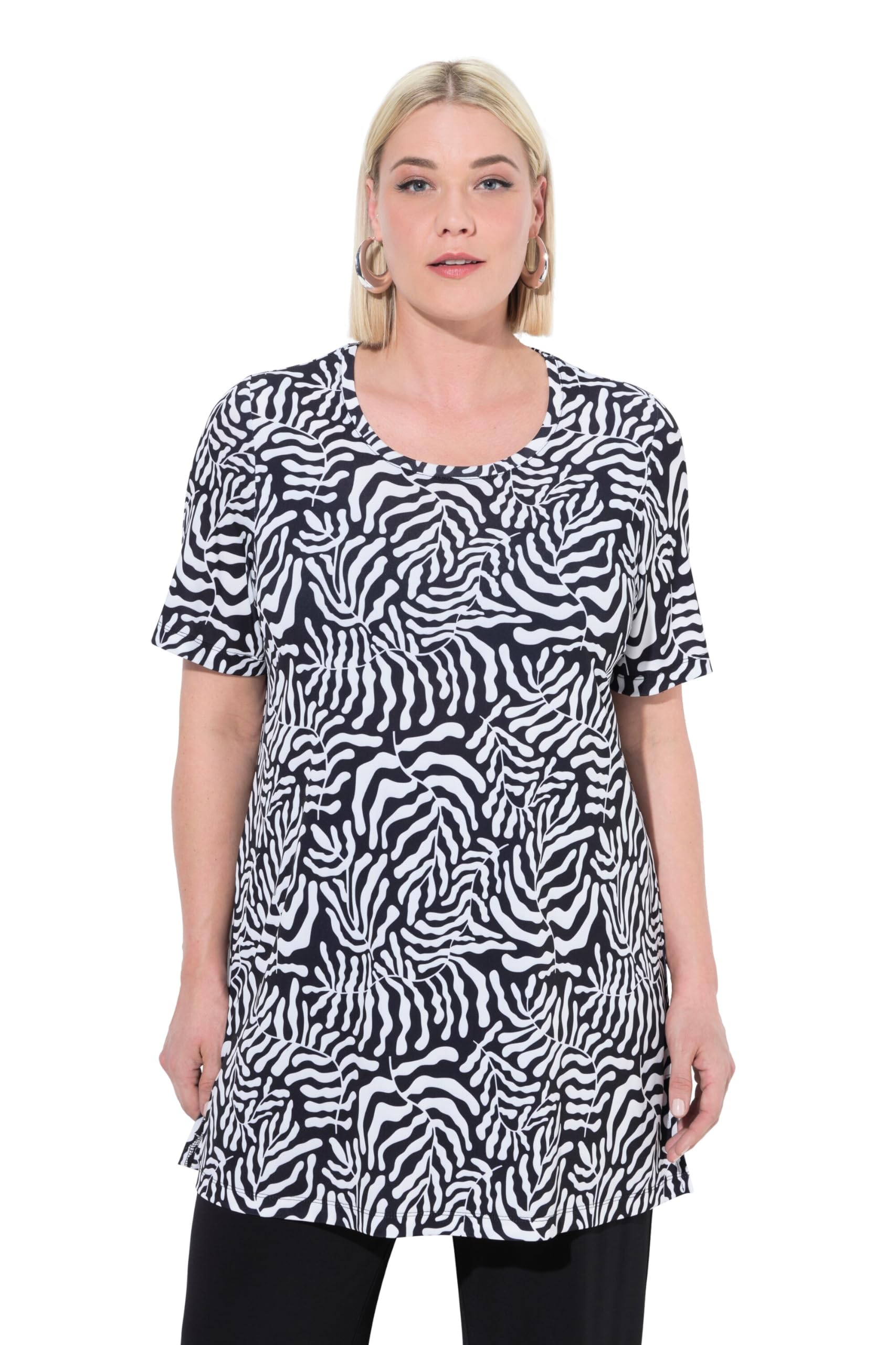 Ulla Popken Damen große Größen Übergrößen Plus Size Longshirt, A-Linie, Rundhals, Halbarm 839729
