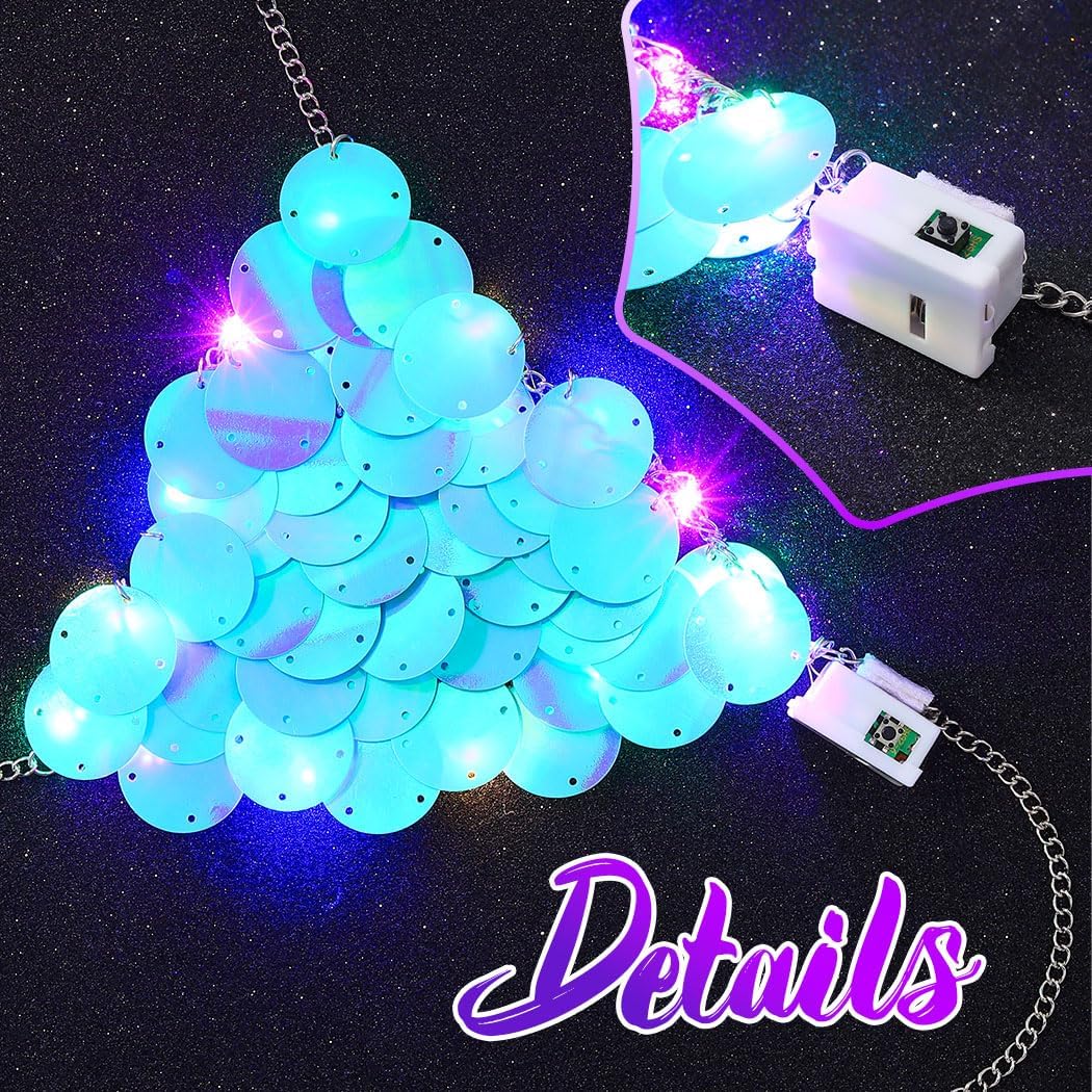 GRAEEN Light Up Sequin Mermaid Bra Top Sparkly Glow Rave Top Led Bikini Top for Women Blue - Image 6