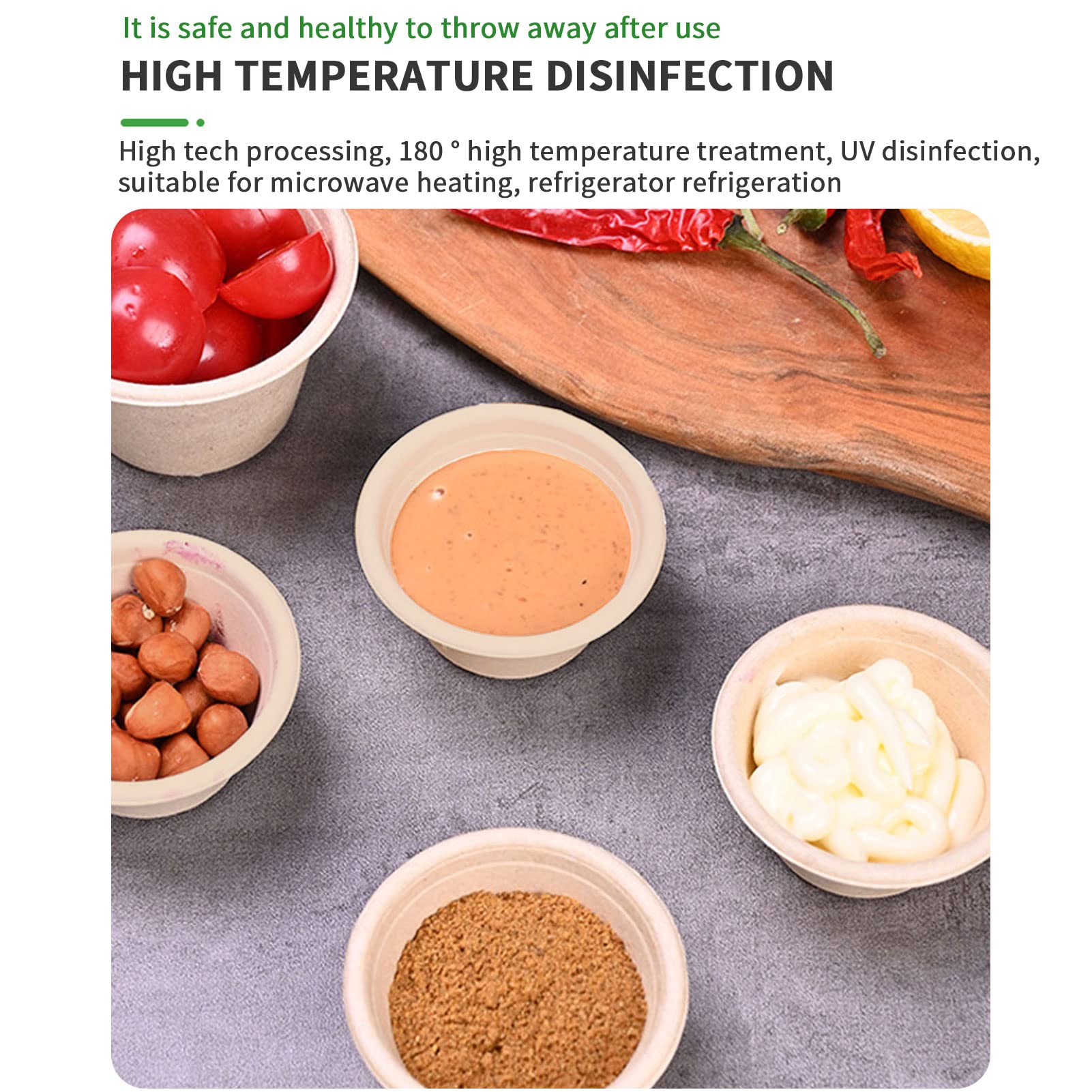 50 Stücke Aufbewahrungsdosen mit Deckel, 2oz/4oz Frischhaltedosen Auslaufsichere Runder Lebensmittelbehälter, Kleine Dosen für Soßen, Dips, Gewürze, biologisch abbaubar und kompostierbar (2 oz)