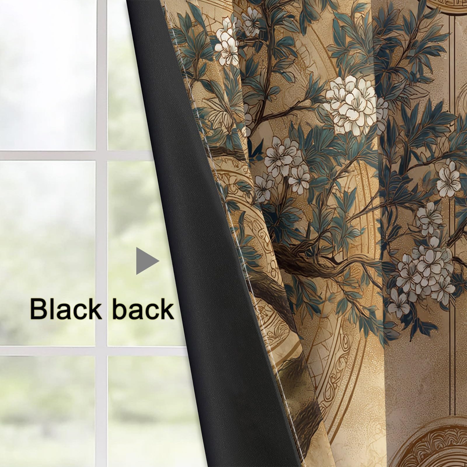 Verdunklungsvorhänge Braunes Vorhänge Blickdicht H 220 x B 140 cm, Gardinen Ösen Vorhänge Wohnzimmer Schlafzimmer, Japanischer Stil Tuschemalerei Bäume Blumen Fenster Verdunkelung Thermovorhang