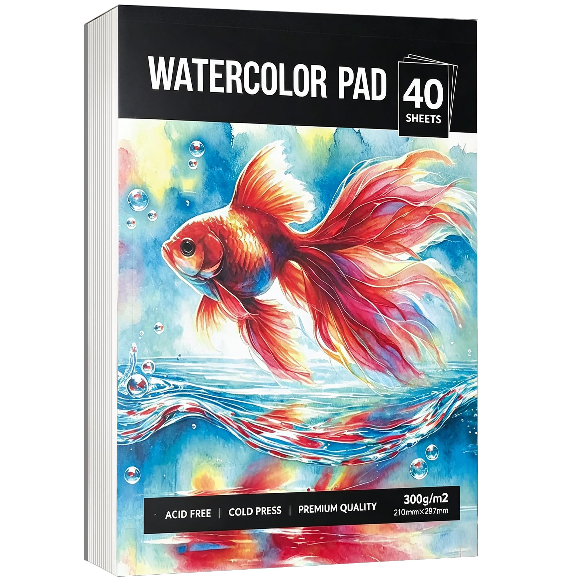 Liyerfer 40 Sheets Watercolour Paper A4 Pad, Water Colour Paper 300gsm, Cold-Pressed Texture Art Watercolour Paper, Watercolour Sketchbook for Painting, Drawing, Sketching and Mixed Media