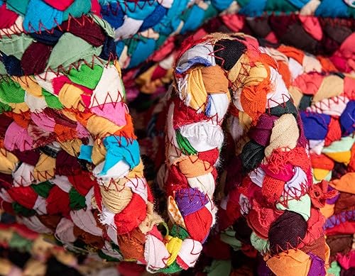 Miniatura 7 de Unique Loom Alfombra trenzada de la colección Chindi  Capa (2 pies 7 pulgadas x 8 pies, color multicolor)