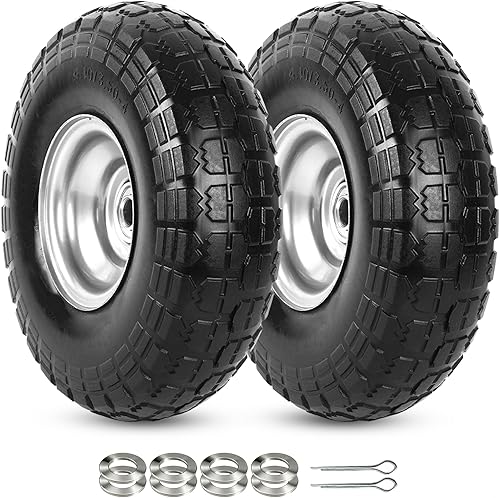 Miniatura 8 de AR-PRO (2 unidades) Neumáticos y ruedas impinchables de 10 pulgadas, 4.10/3.50-4, rodamientos de 5/8 pulgadas, para carretilla, carretilla manual,