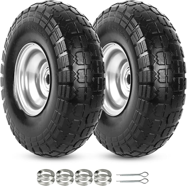 AR-PRO (2-Pack) 4.10/3.50-4" Tire and Wheel Flat Free - 10" Solid Rubber Tires Wheel with 5/8" Bearings and 2.2" Offset Hub - Perfect for Wheelbarrow, Hand Truck, Garden Carts, Yard Wagon Dump Cart | 5/8" Axle Bore Hole Bearings, 2.2" Offset Hub, for