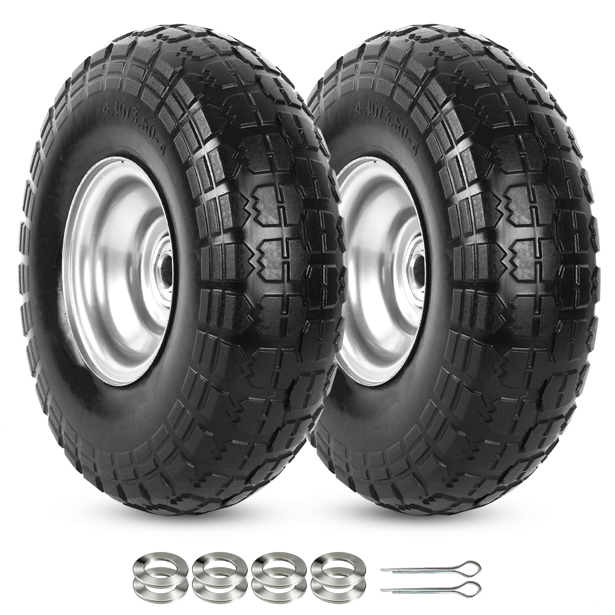 AR-PRO (2-Pack) 4.10/3.50-4" Tire and Wheel Flat Free - 10" Solid Rubber Tires Wheel with 5/8" Bearings and 2.2" Offset Hub - Perfect for Wheelbarrow, Hand Truck, Garden Carts, Yard Wagon Dump Cart-image-49