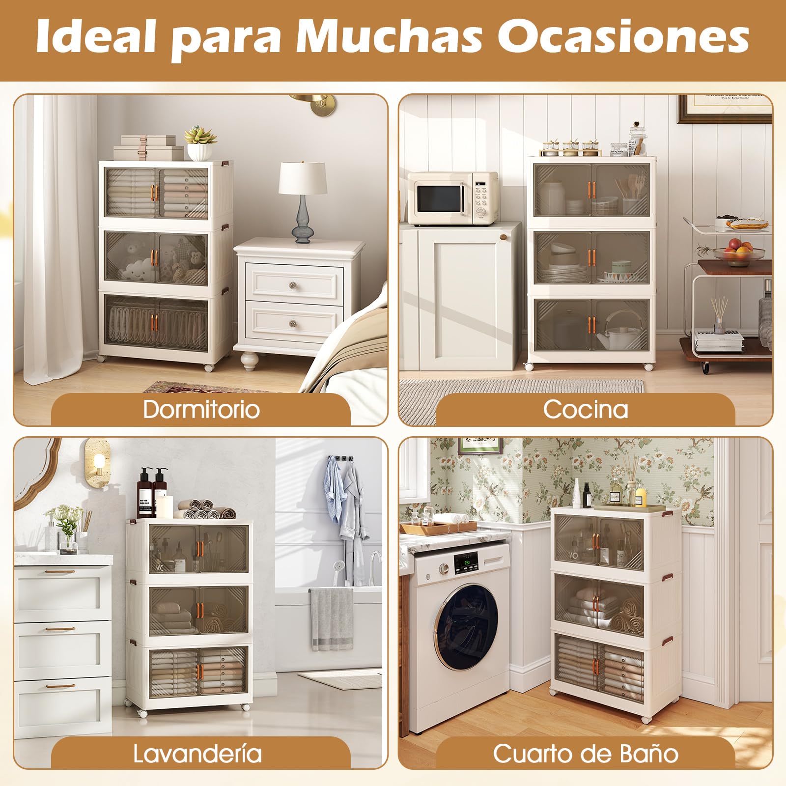 GOPLUS Caja de Almacenamiento Plegable con Tapa 159/212/265 L, Organizador Apilable con 4 Ruedas Universales y Puertas Transparentes, Armario de PP para Almacenaje y Exhibición (3 cajas / 213L)