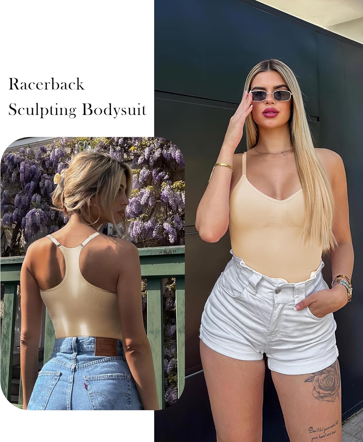 SHAPERX Bodysuit for Women Tummy Control Shapewear Racerback Seamless Body Shaper Tank Top - Image 4