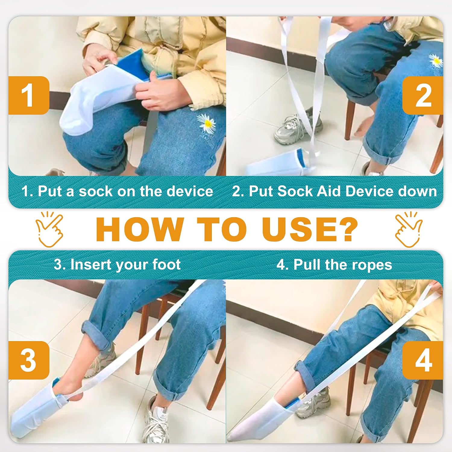 ABC PACK & SUPPLY Sock Aid Device, Sock Donner Tool with Long Handles, Easy Dressing Helper Aid, Non Slip Assist Tool for Limited Mobility and Daily Use