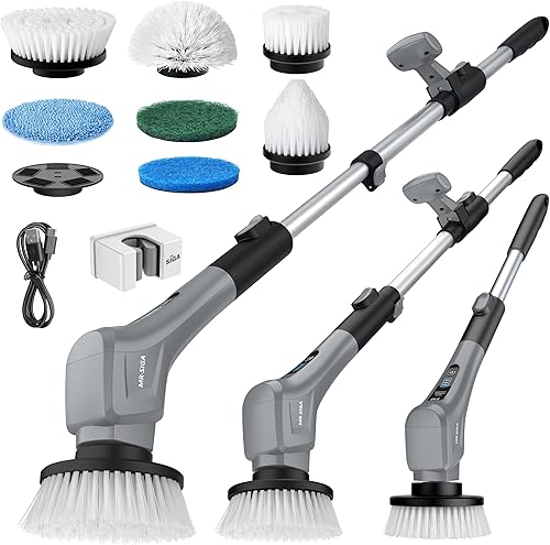MR.SIGA Limpiador eléctrico giratorio, cepillo de limpieza inalámbrico, limpiador de ducha con 7 cabezales de cepillo reemplazables, limpiador