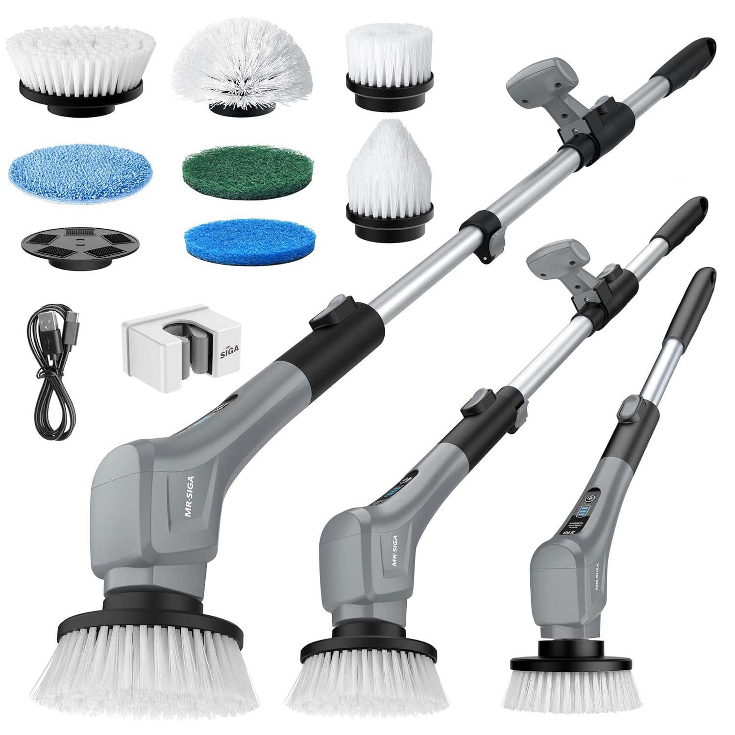 MR SIGA Electric Spin Scrubber Cordless Cleaning Brush Shower Scrubber with 7 Replaceable Brush Head Waterproof Bathroom Power
