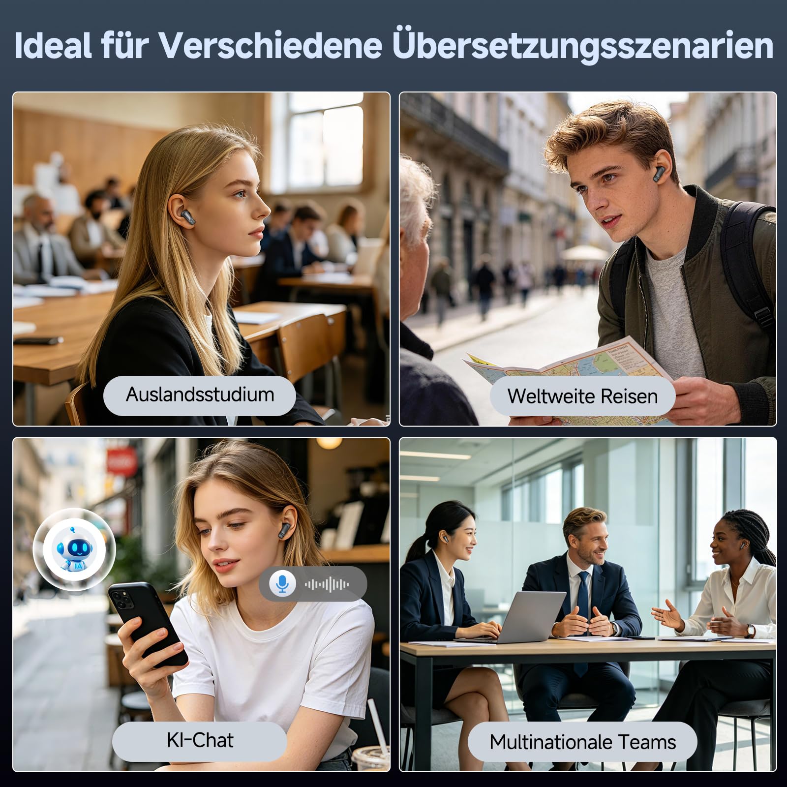 BEARTAIN Übersetzungskopfhörer 3-in-1 Echtzeitübersetzung 165 Sprachen Touchscreen 60H iOS Android Reisen