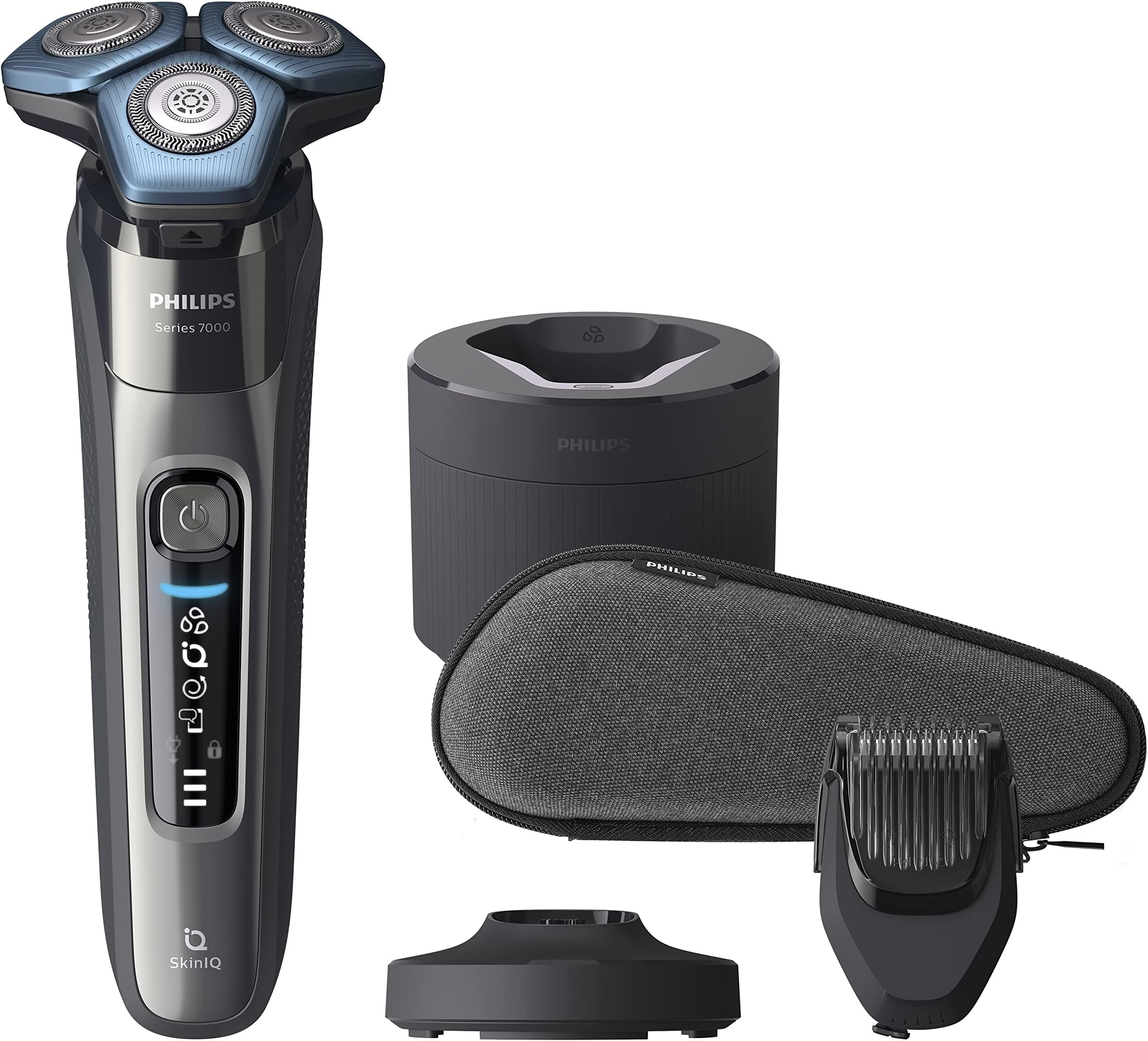 PhilipsShaver Series 7000 Wet & Dry Men's Electric Shaver with Steel Precision Blades, Motion Control Sensor, 360-D Flexing Heads & Beard Styler, S7788/59